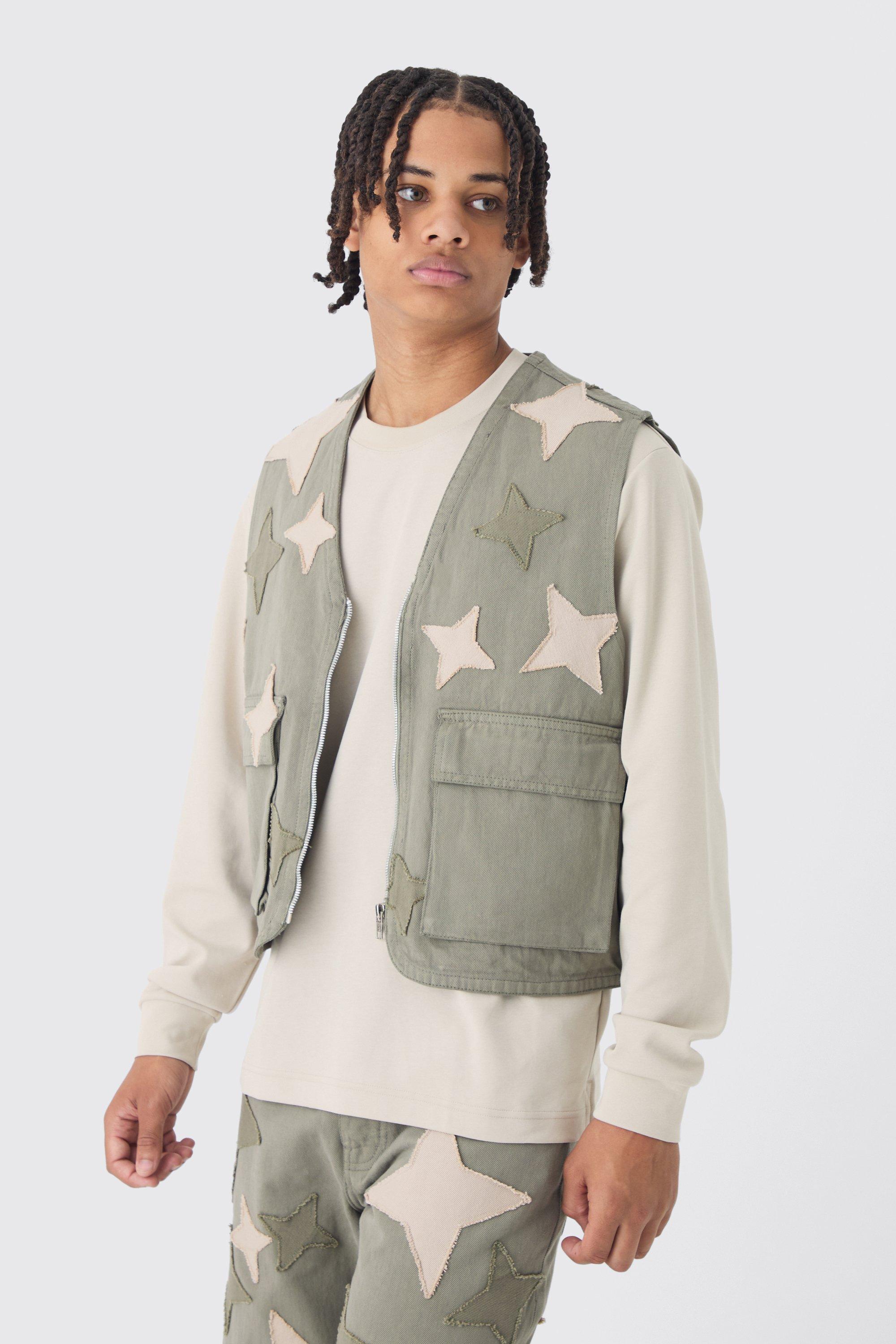 Débardeur oversize utilitaire patchwork, Khaki