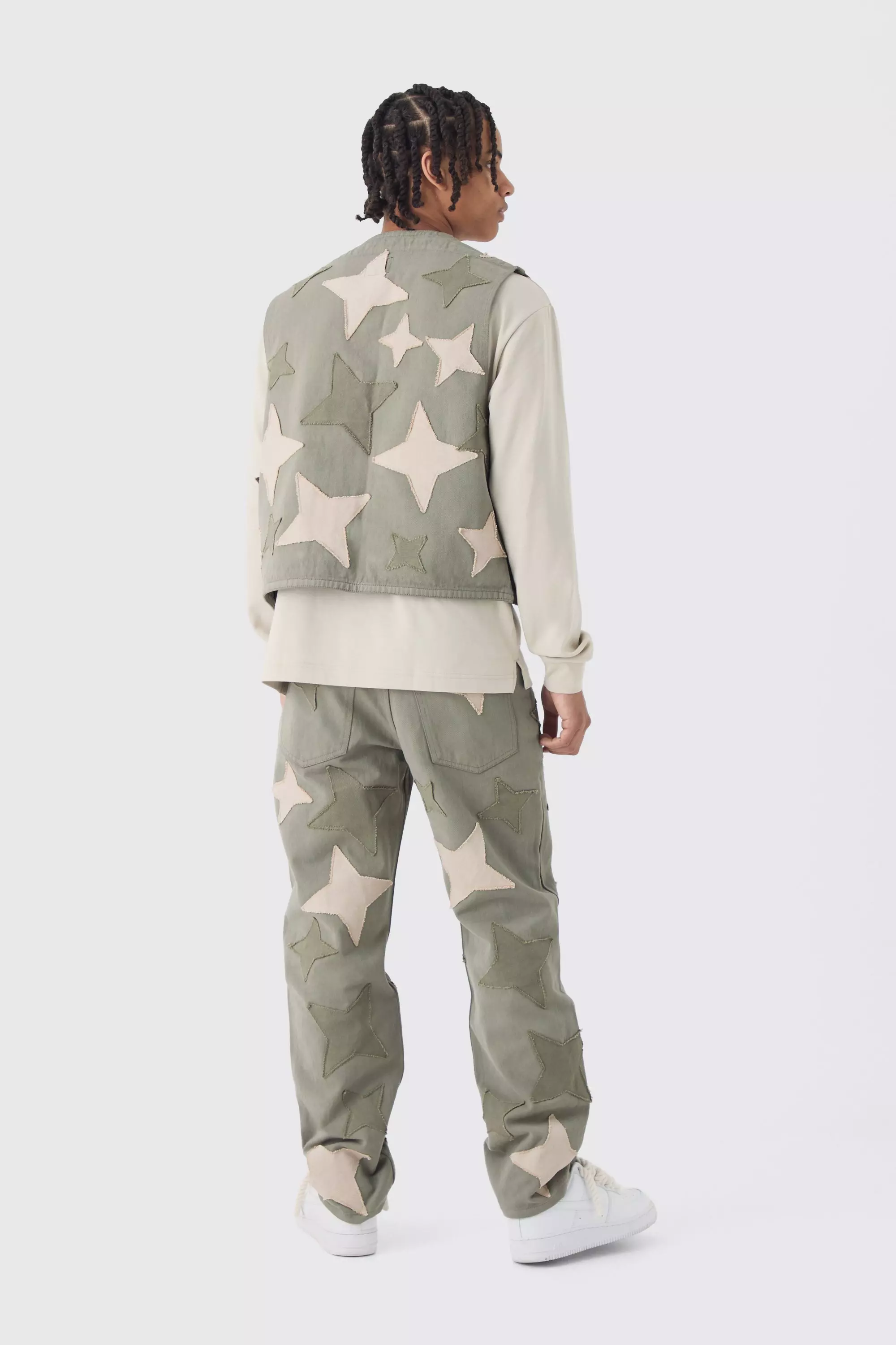 Khaki Boxy Utility Star Patchwork Applique Vest alternative image