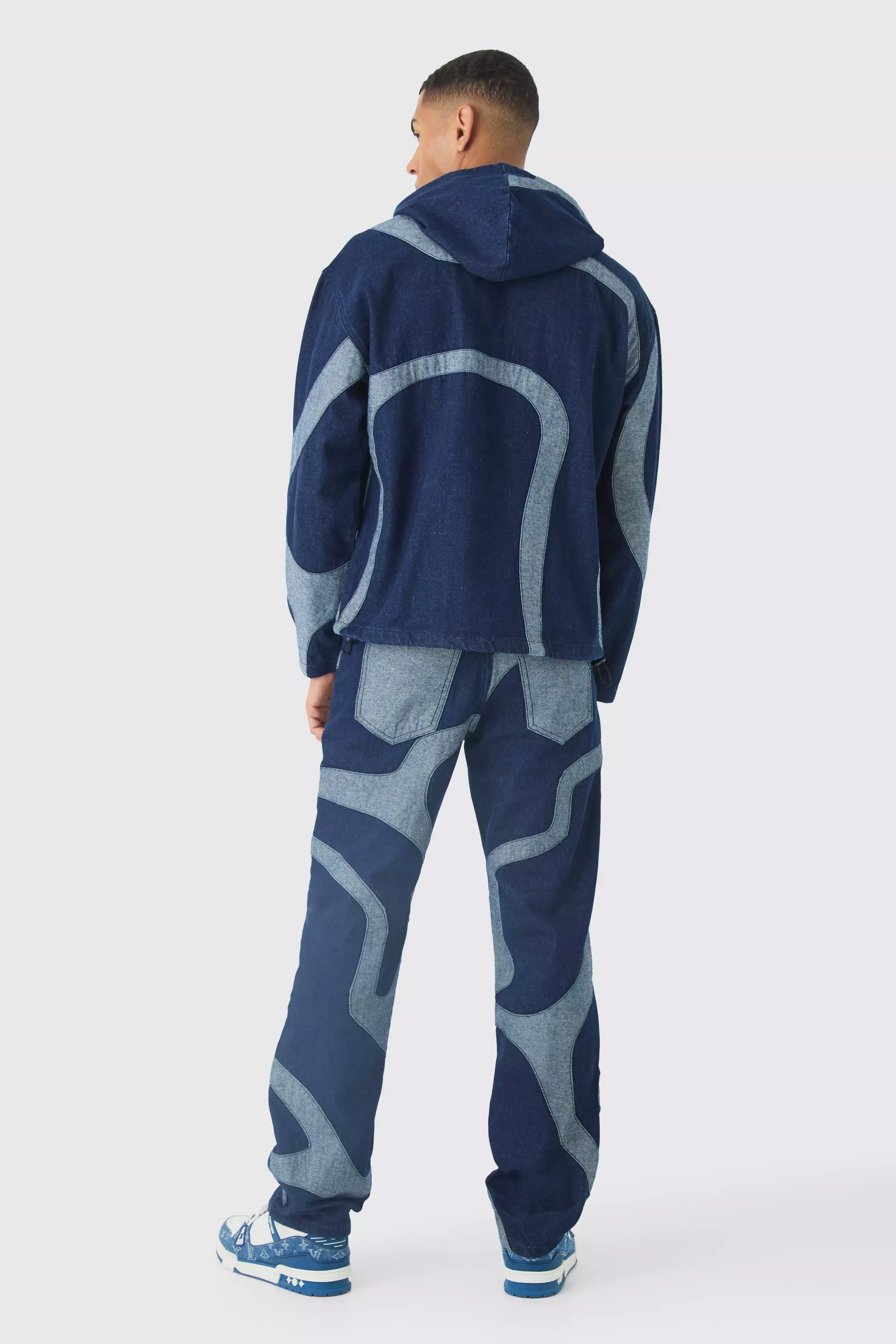 Jeans Rilassati Con Applique Effetto Patchwork, Indigo immagine alternativa