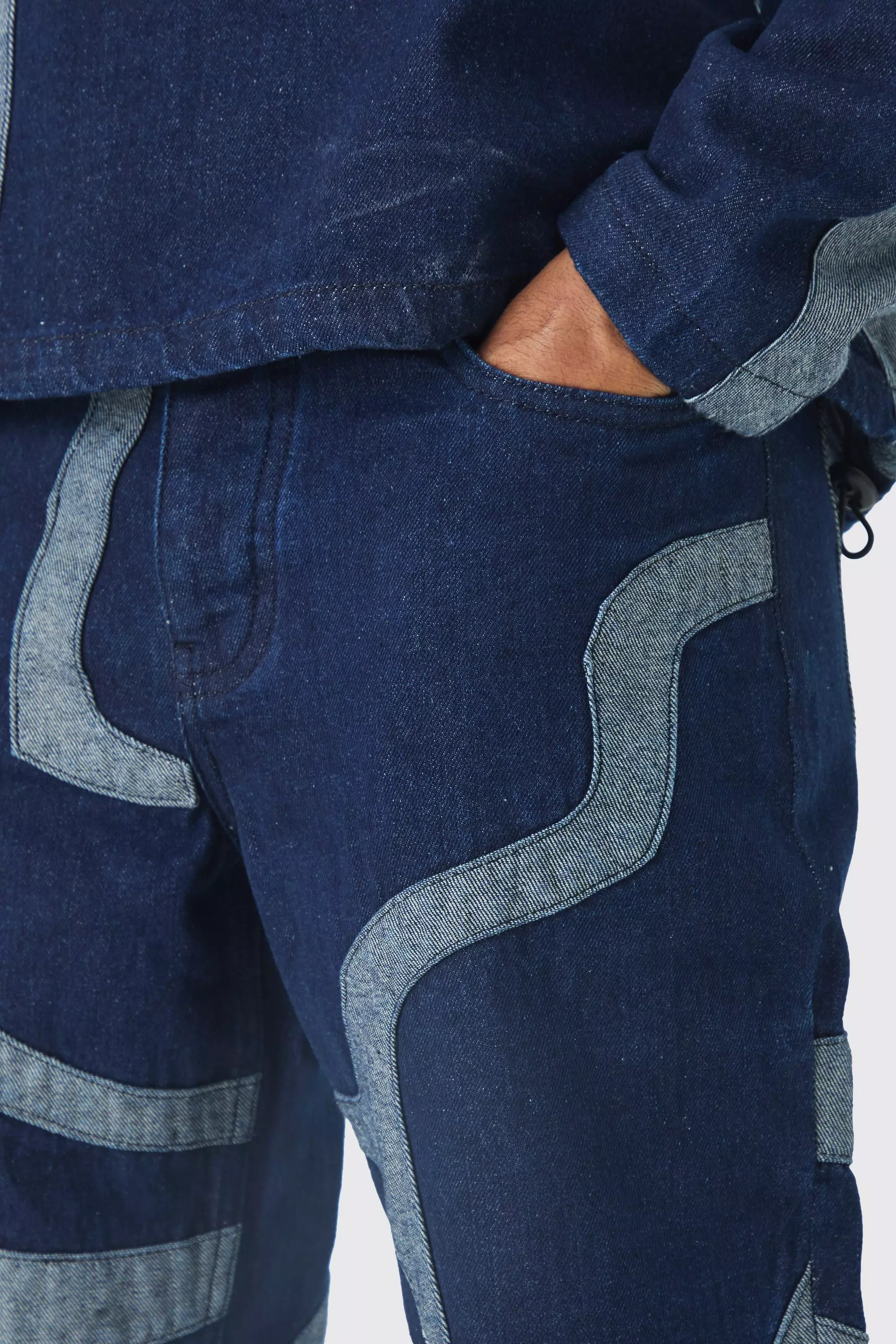 Jeans Rilassati Con Applique Effetto Patchwork, Indigo immagine alternativa