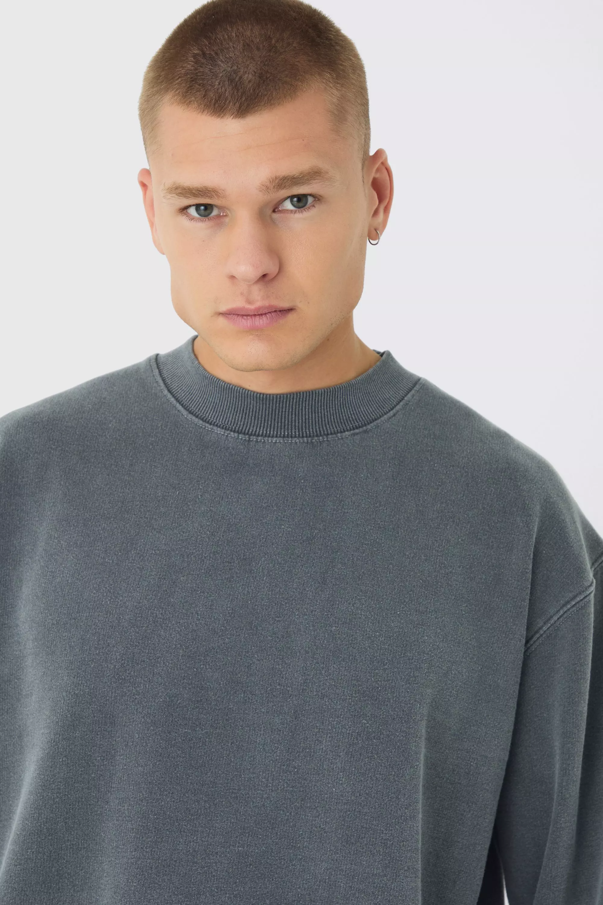 Oversized Extended Neck Washed Sweatshirt | boohooMAN UK