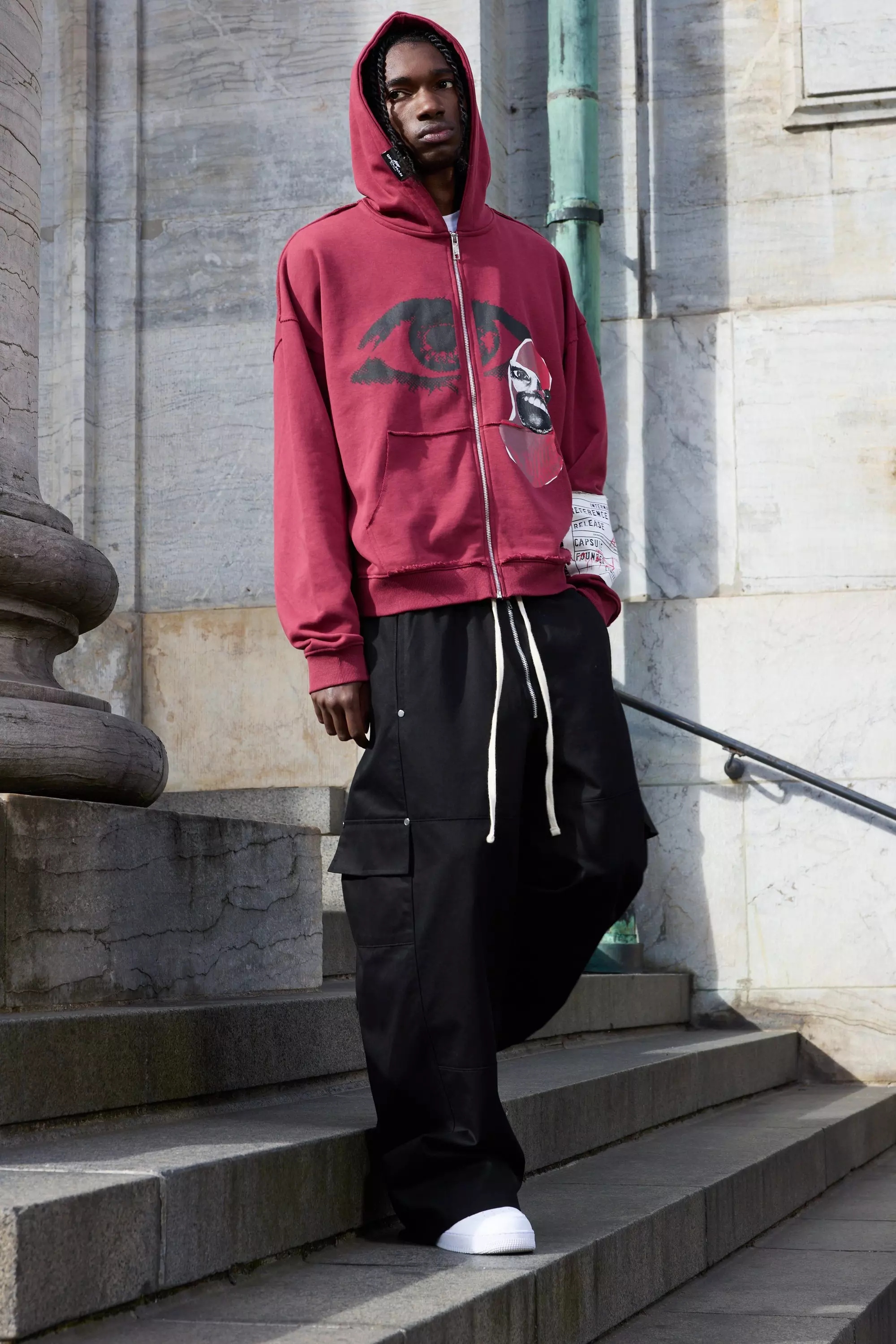 Elasticated Waist Baggy Fit Heavy Twill Extended Drawcord Cargo Pants | boohooMAN USA