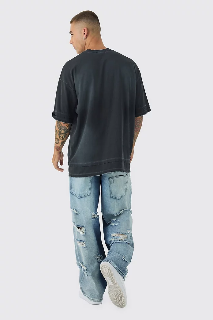 Baggy Fit Double Boxer Waistband All Over Ripped Jeans Baggy Fit Double Boxer Waistband All Over Ripped Jeans
