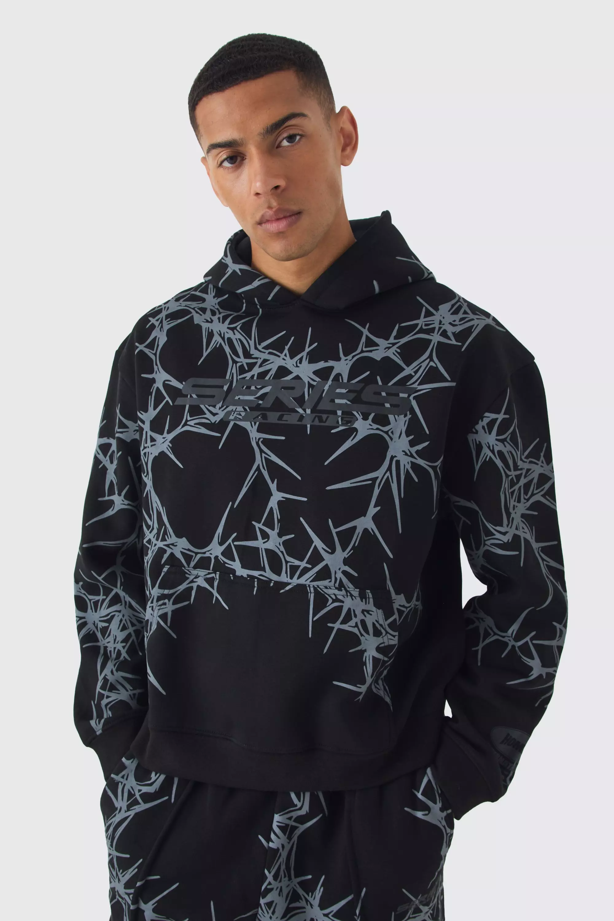 Kastiger Oversize Hoodie mit Print, Black alternatives Bild