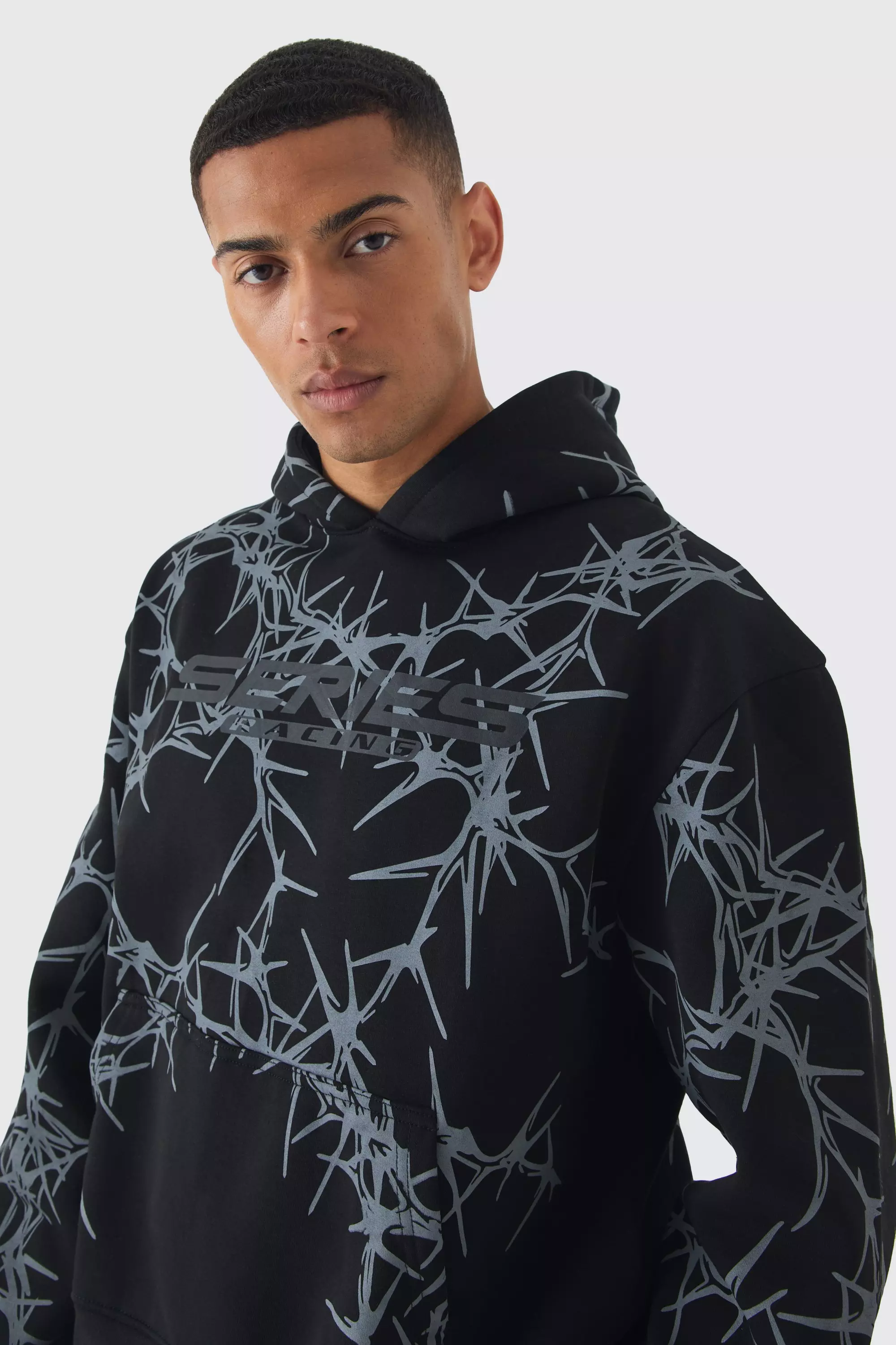 Black Oversized Boxy Tonal All Over Print Hoodie alternative image