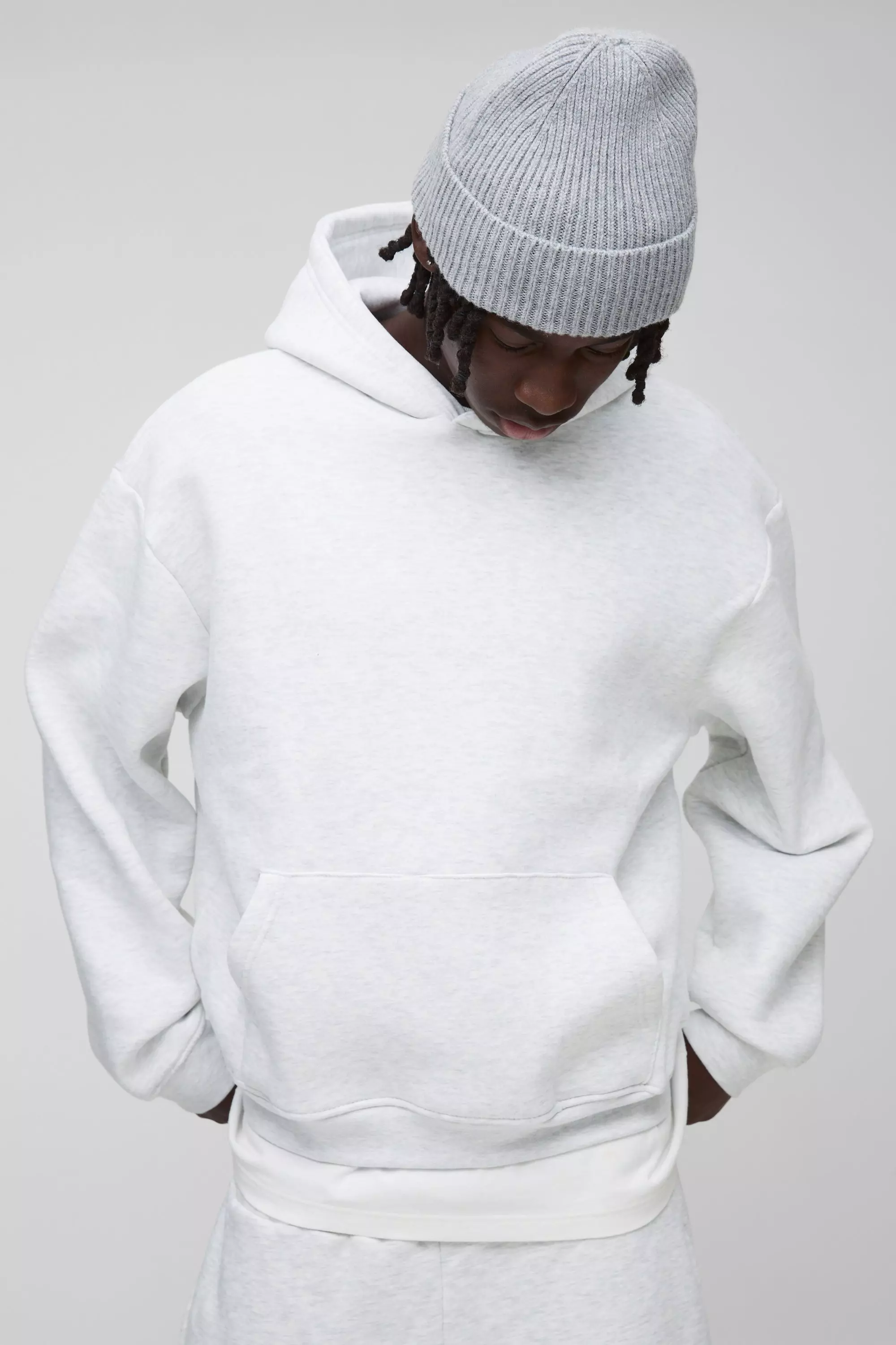 330GSM Oversized Boxy Basic Hoodie Grey marl