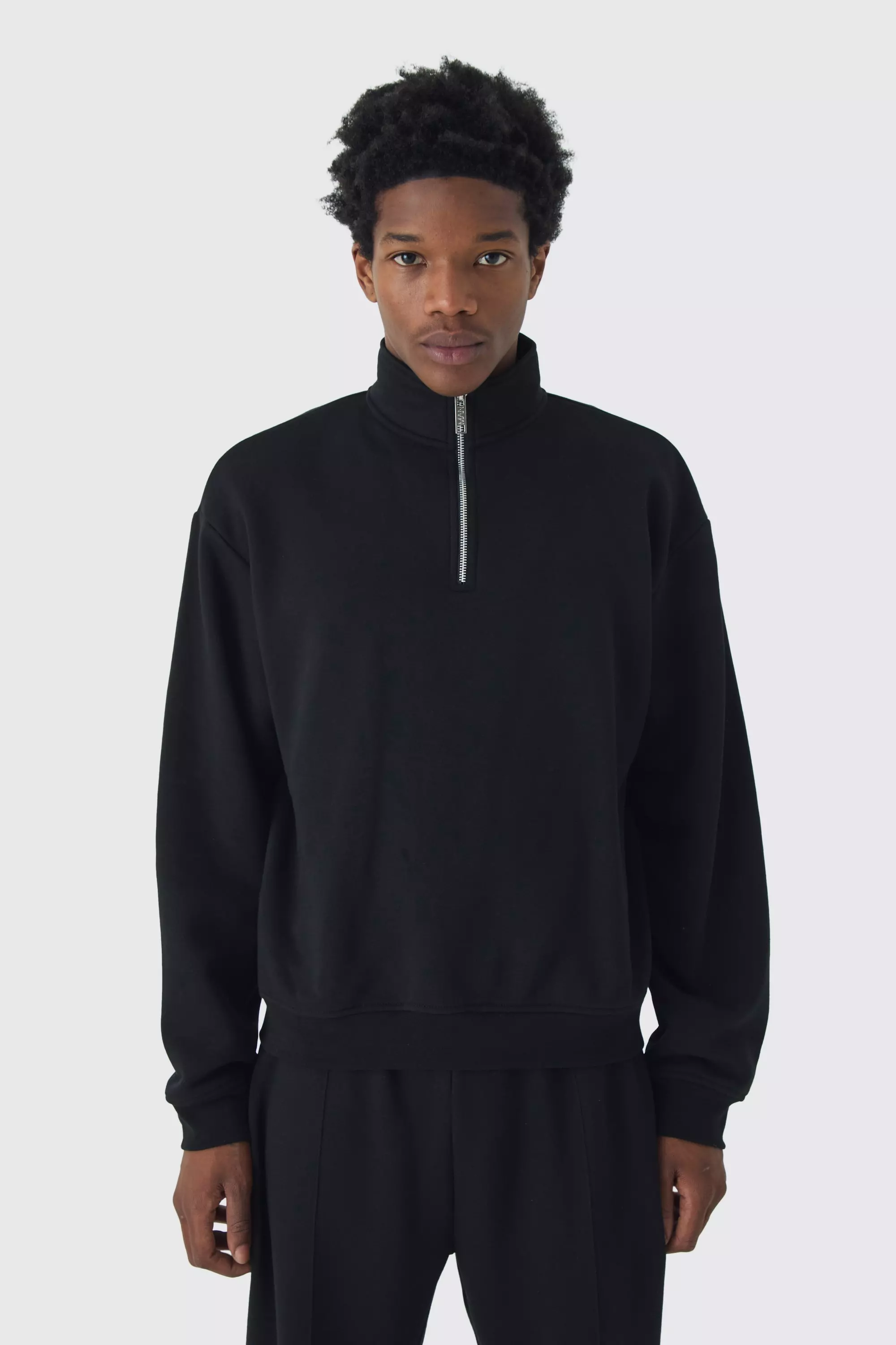 330GSM Oversized Basic Boxy Funnel Neck Sweatshirt Black