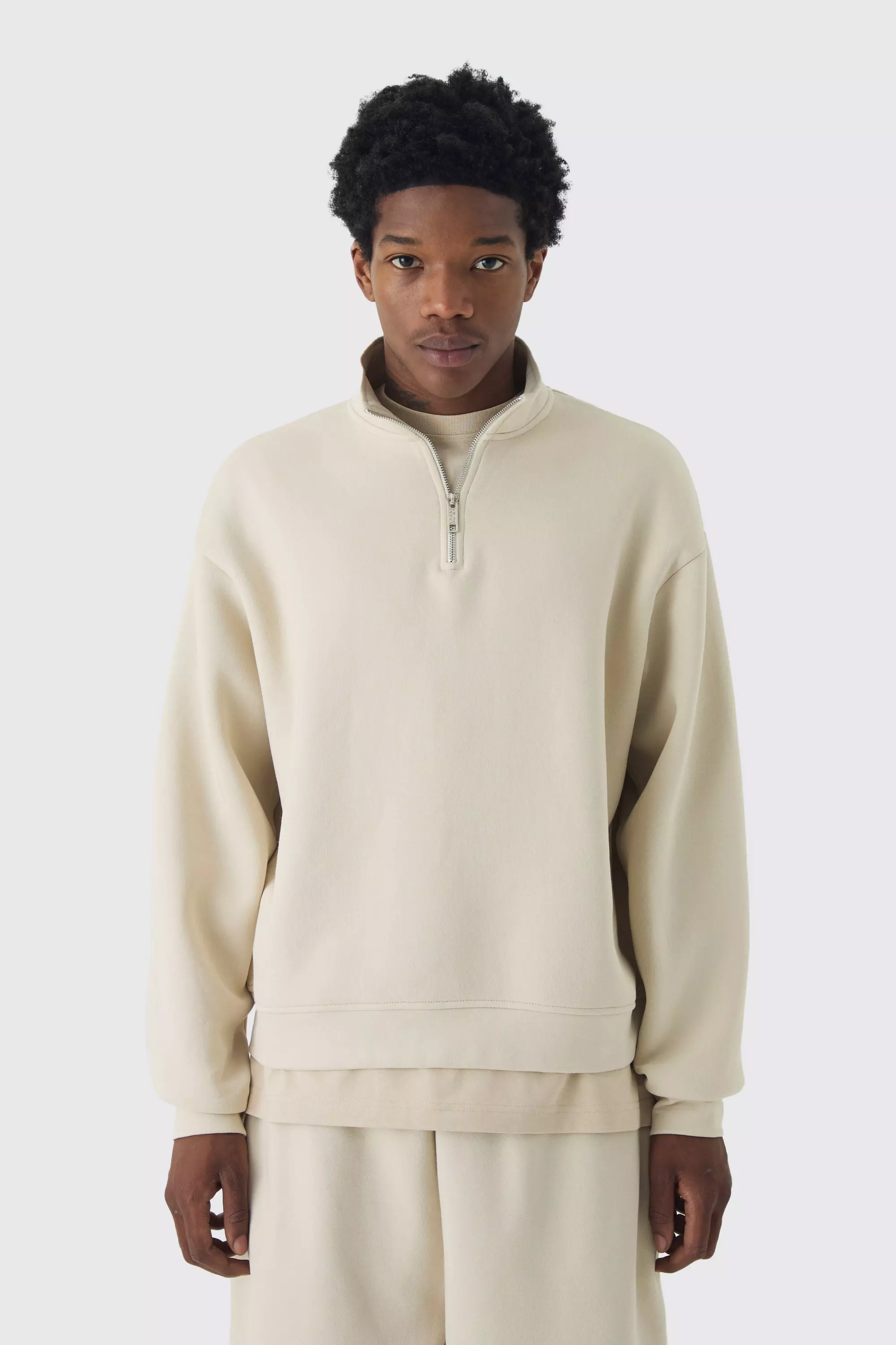 330GSM Oversized Basic Boxy Funel Neck Sweatshirt Stone