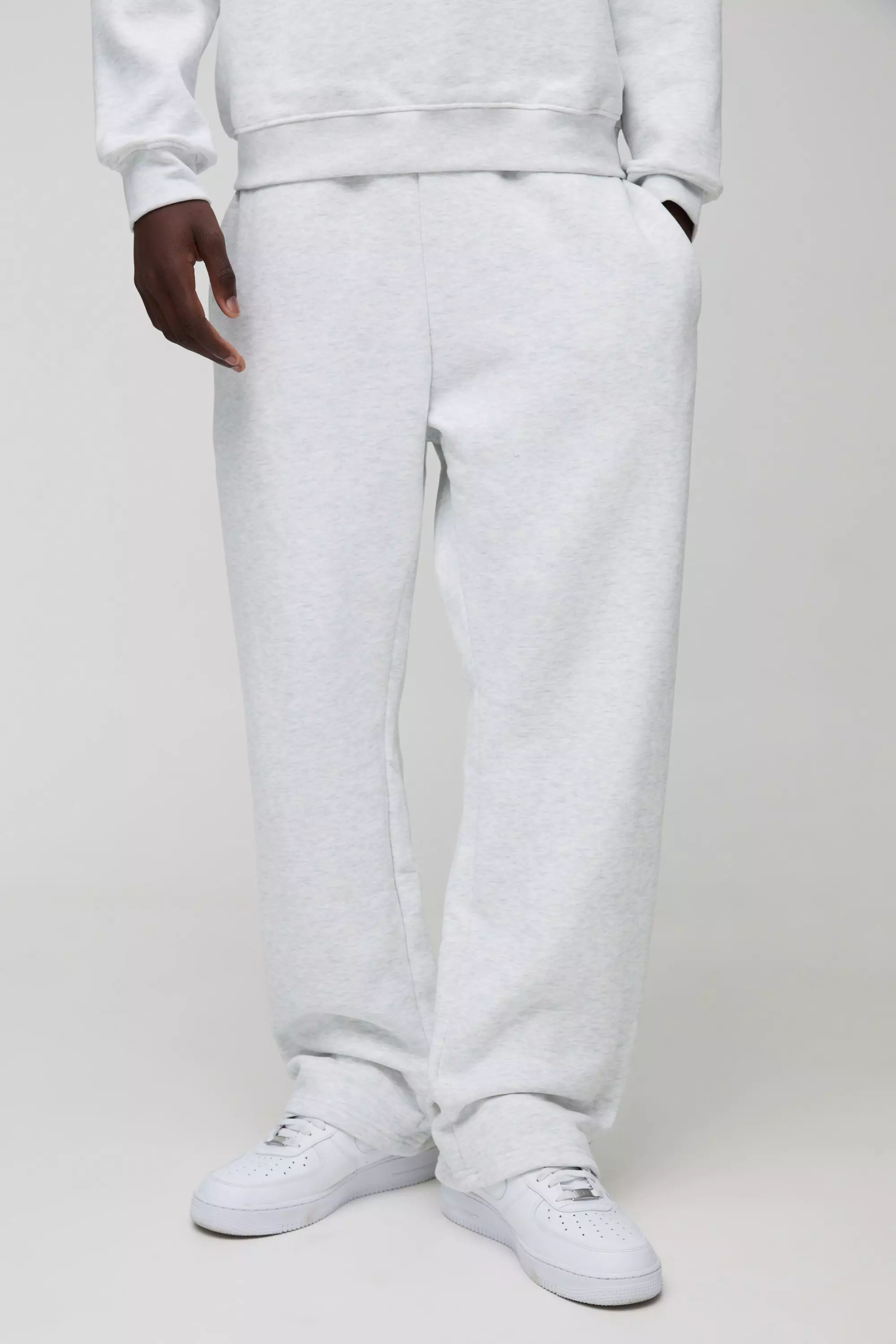 330GSM Straight Leg Basic Sweatpants Grey marl