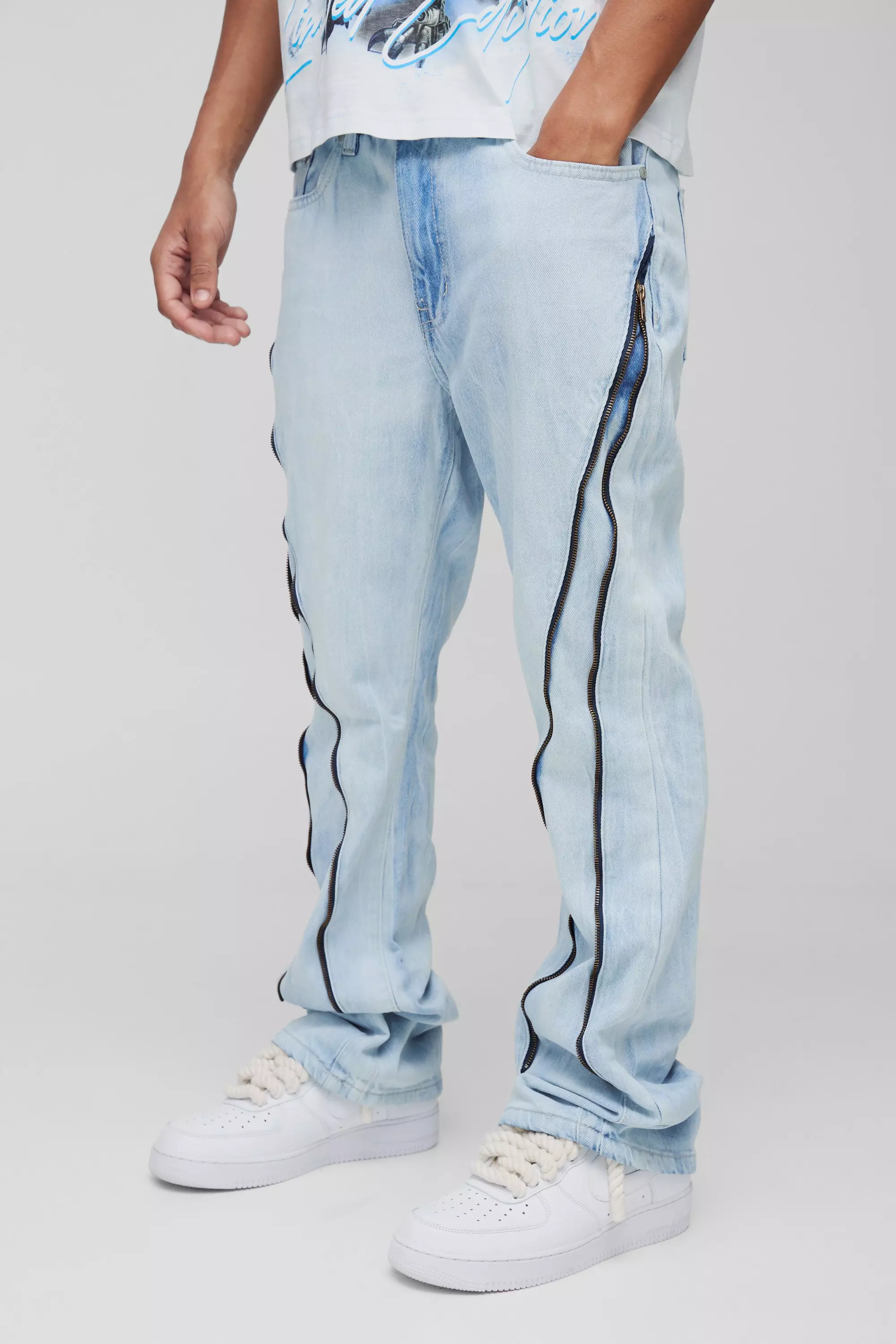 Light blue Slim Rigid Flare Zip Detail Jeans alternative image