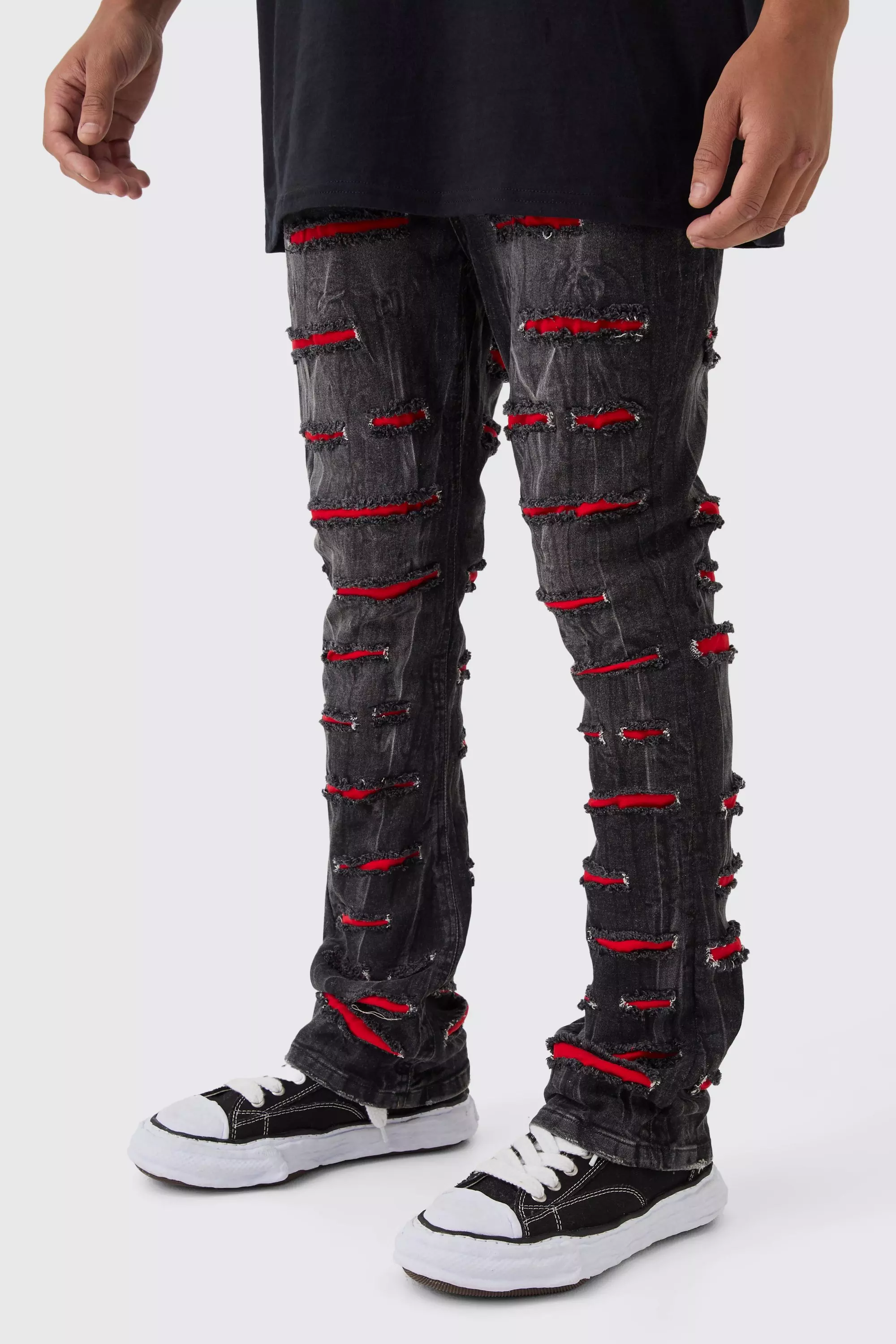 Skinny Schlagjeans mit Rissen, Washed black alternatives Bild