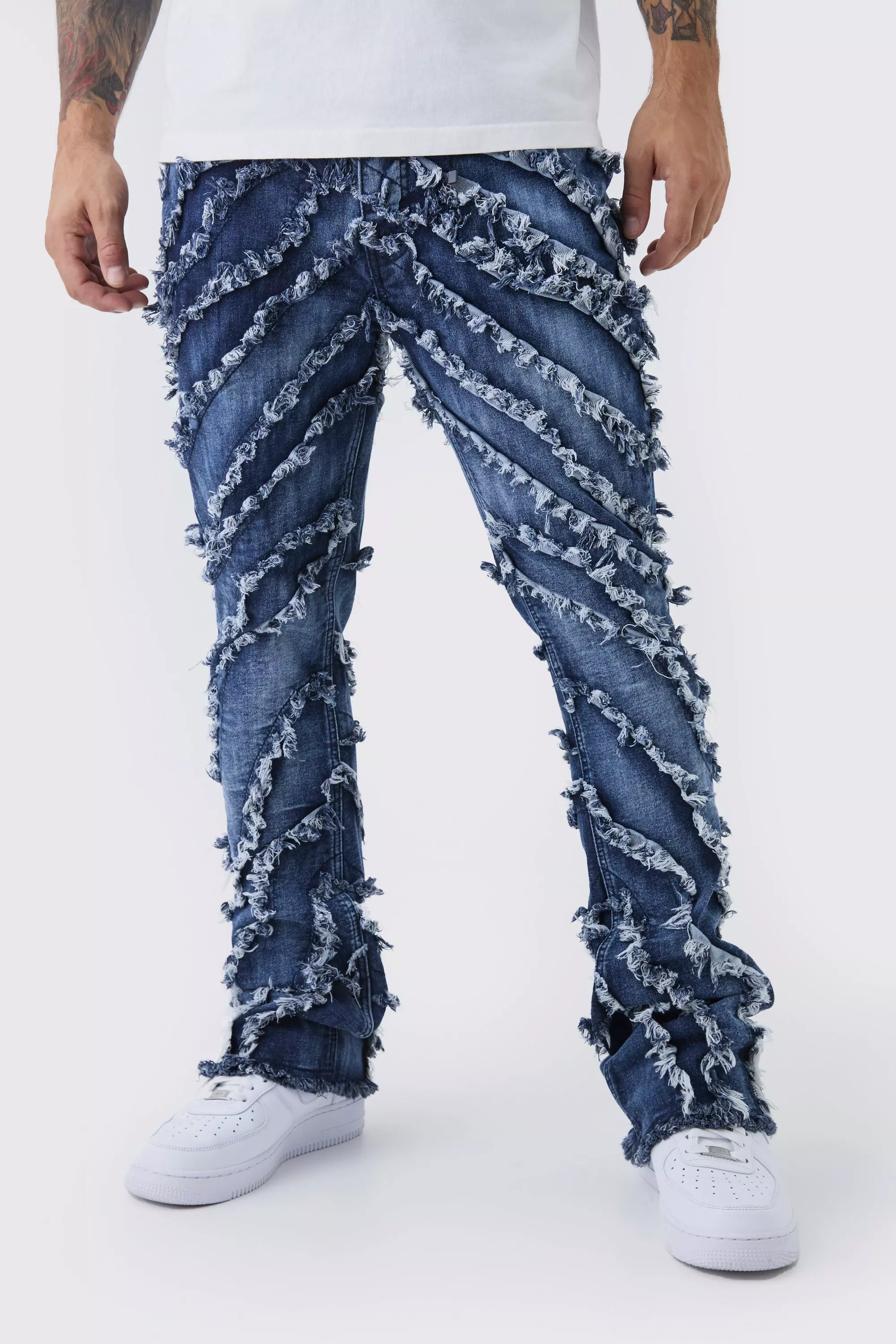 Indigo Skinny Flare Wavey Distressed Jeans alternative image
