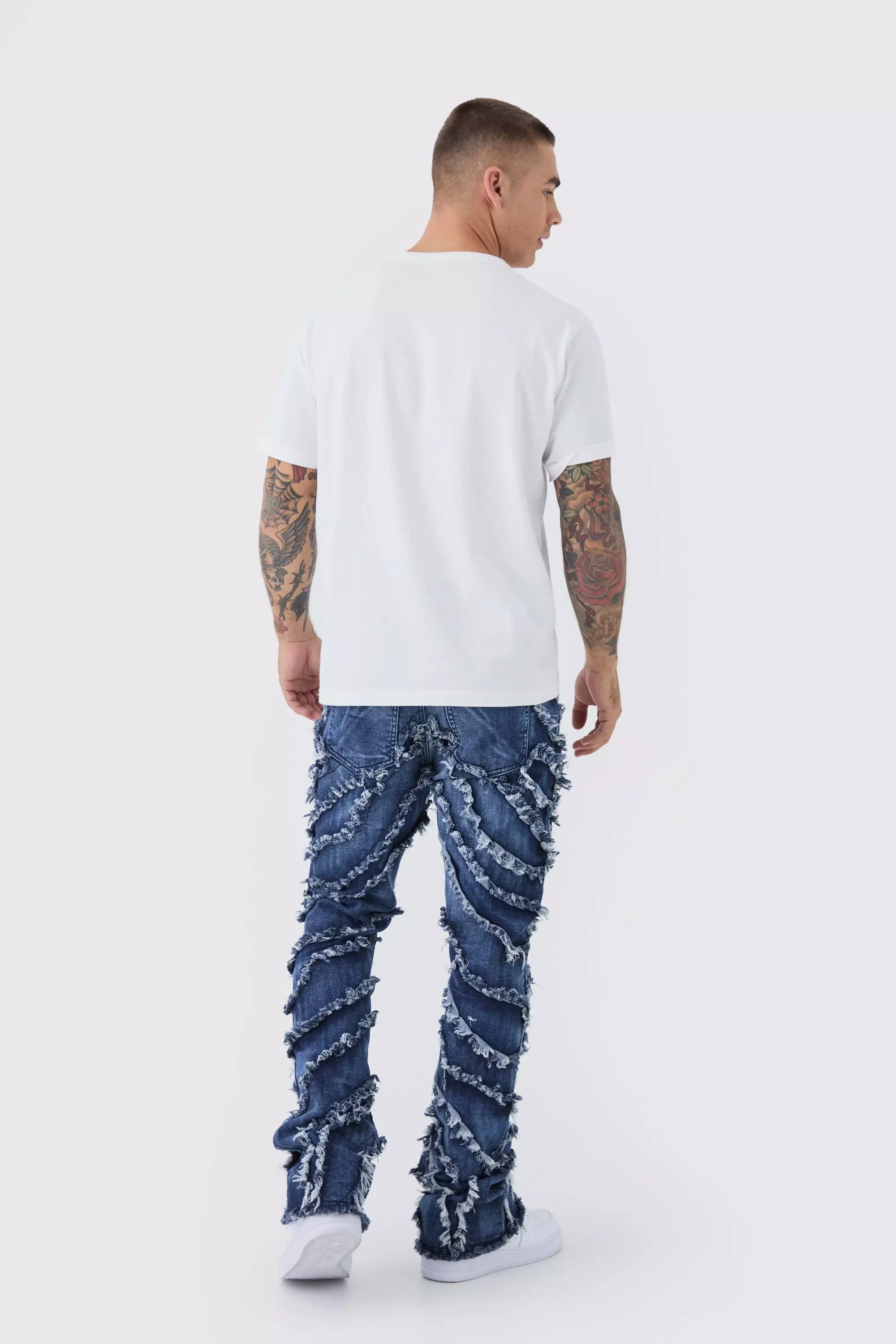 Indigo Skinny Flare Wavey Distressed Jeans alternative image