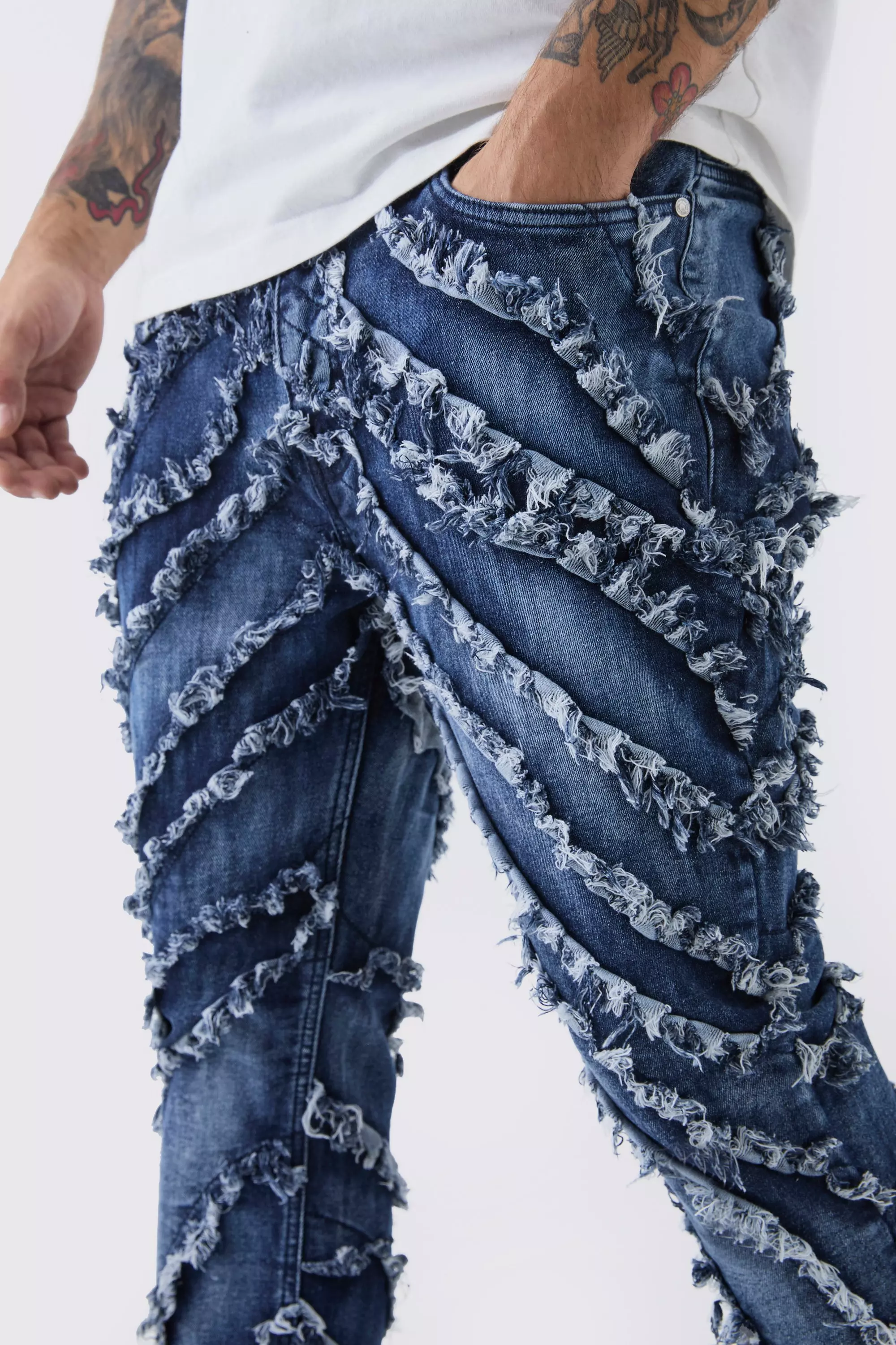 Indigo Skinny Flare Wavey Distressed Jeans alternative image