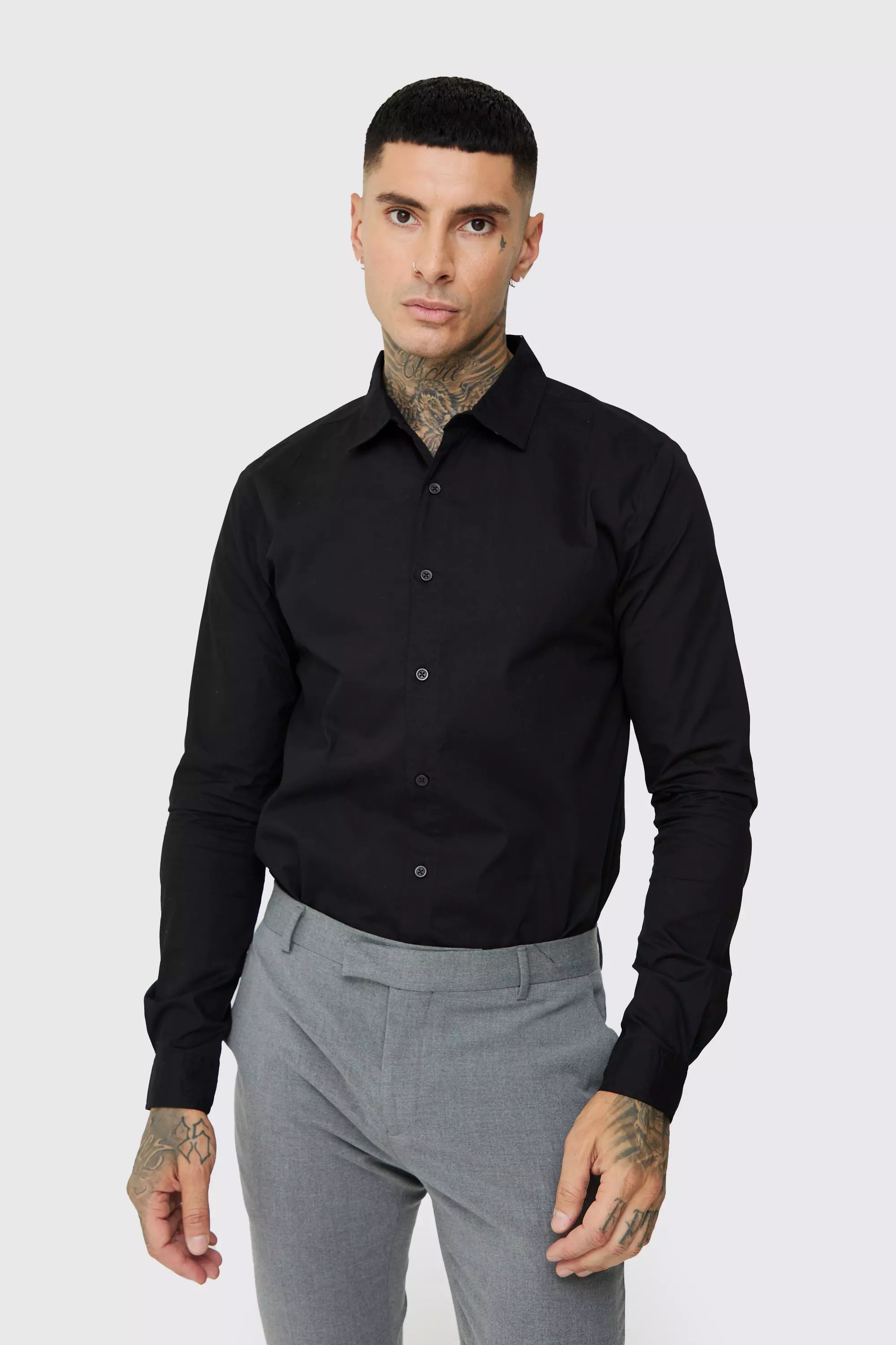 Tall Poplin Shirt In Black alternative image