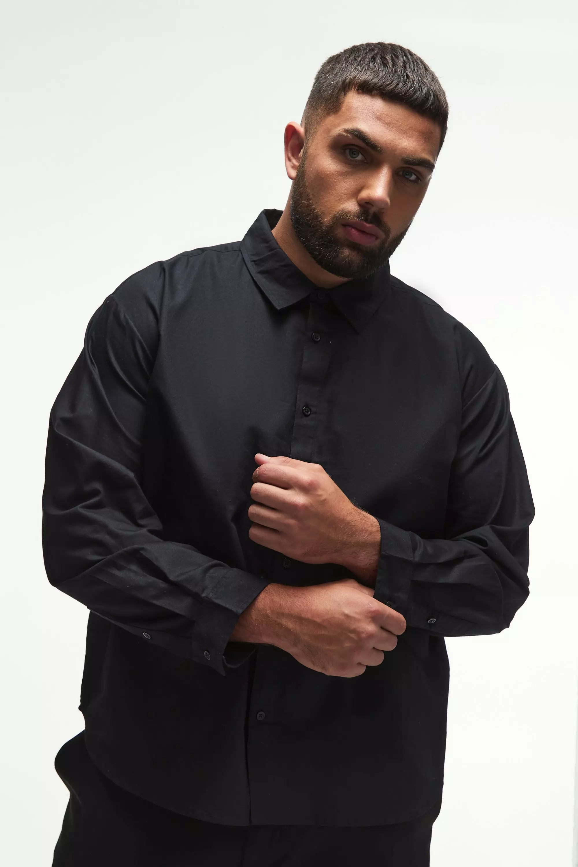 Plus Oversized Fit Oxford Shirt In Black Black