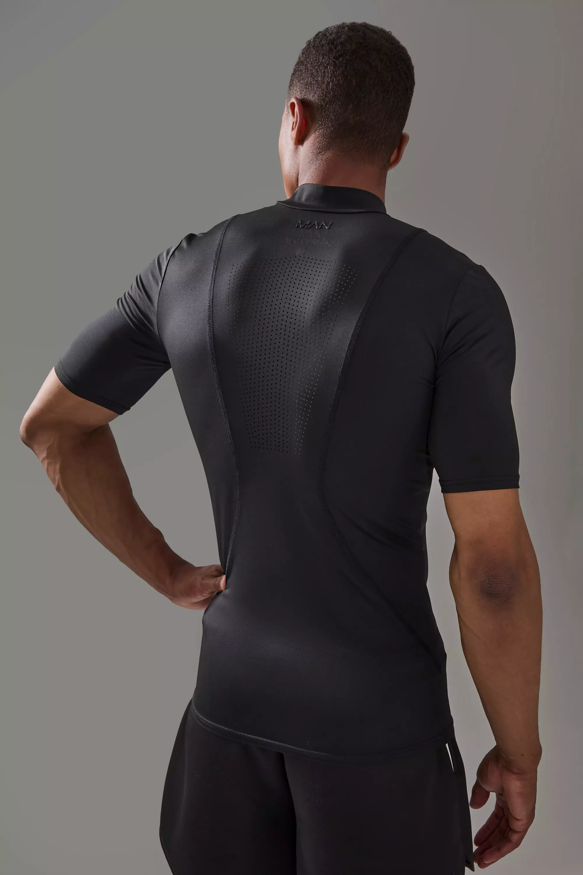 Black Man Active Pro Short Sleeve High Neck Perforated Base Layer