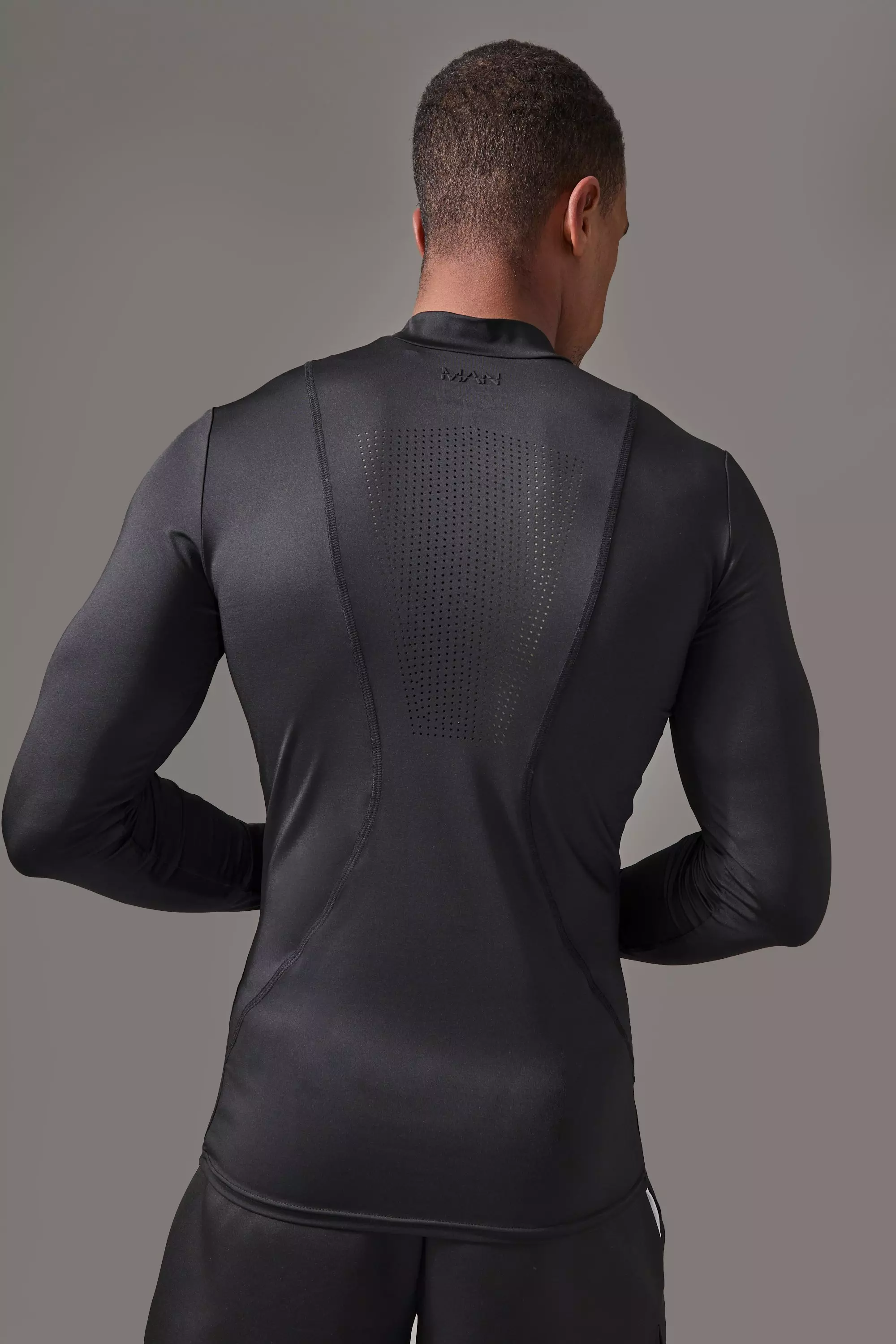 Black Man Active Pro Long Sleeve High Neck Perforated Base Layer