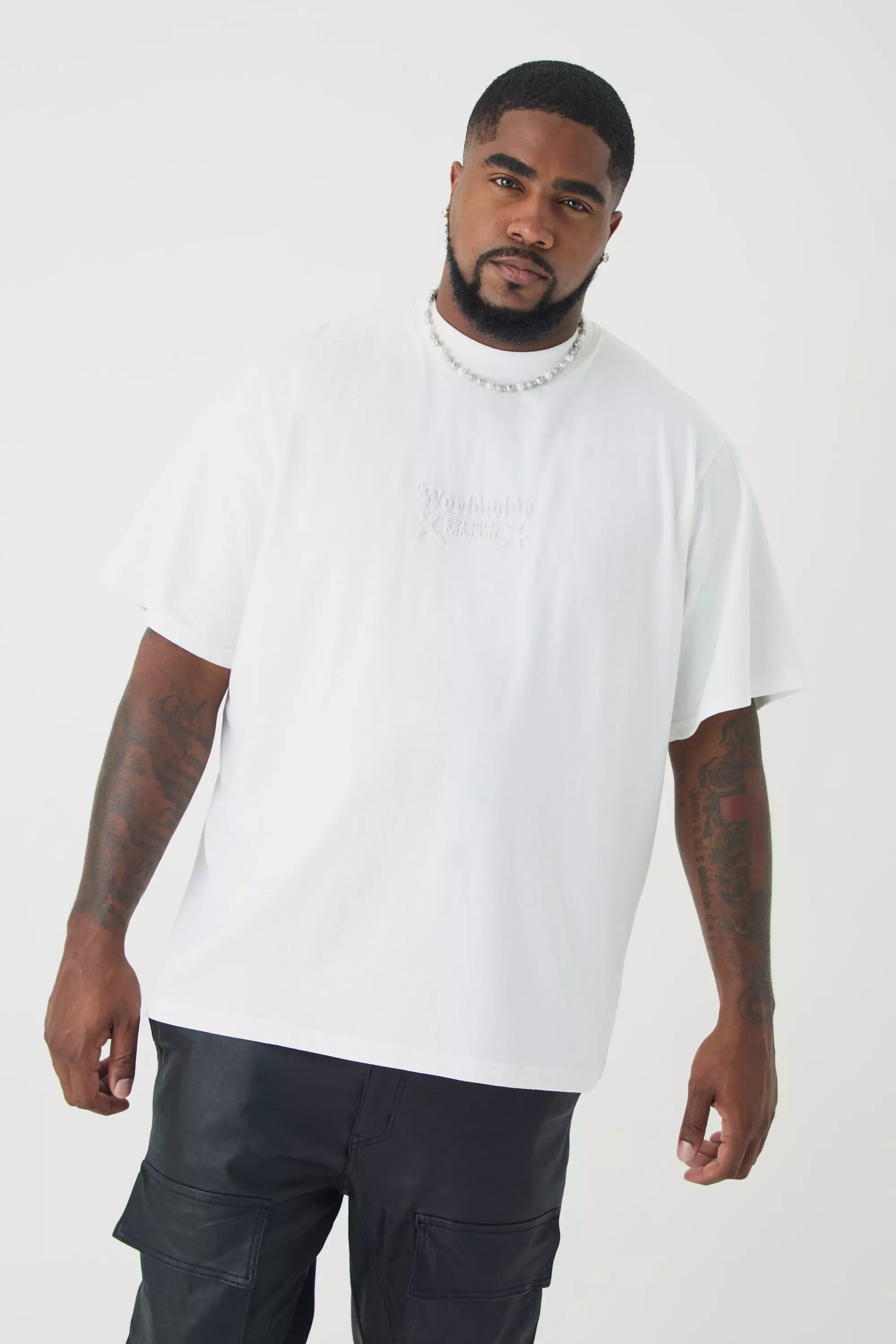 Plus Worldwide Debossed T-shirt In White White