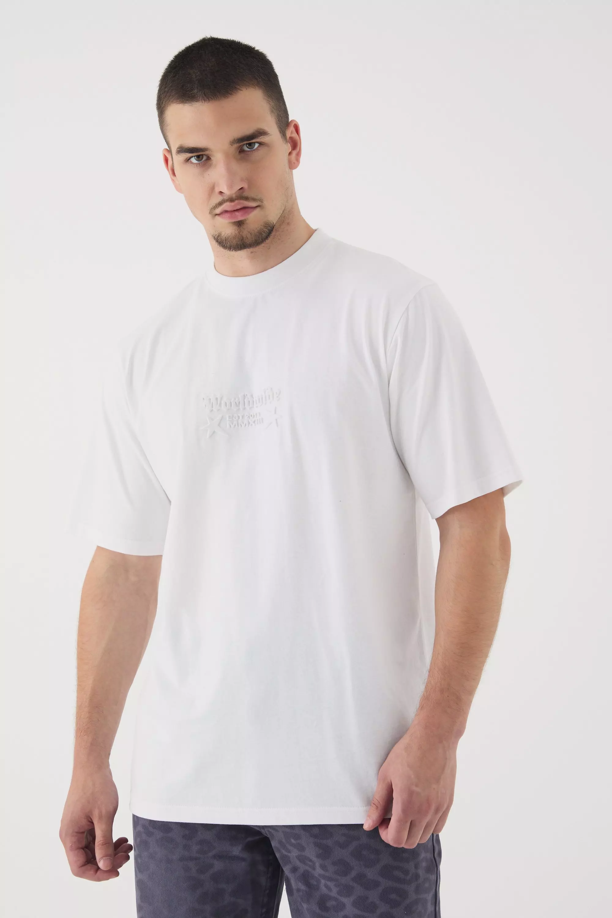 Tall Worldwide Debossed T-shirt In White White