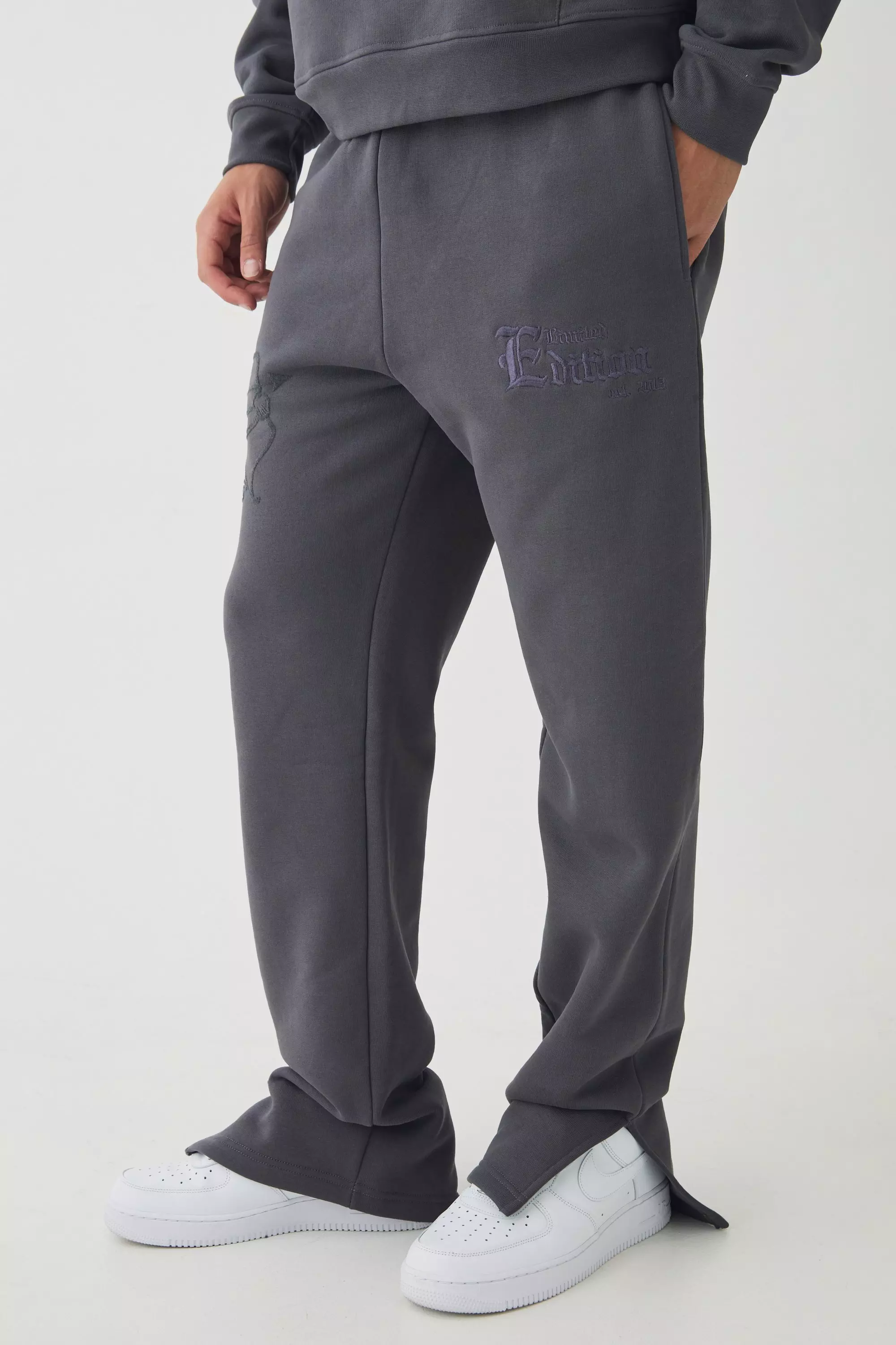 Charcoal Nette Geborduurde Joggingbroek Met Split alternatieve afbeelding