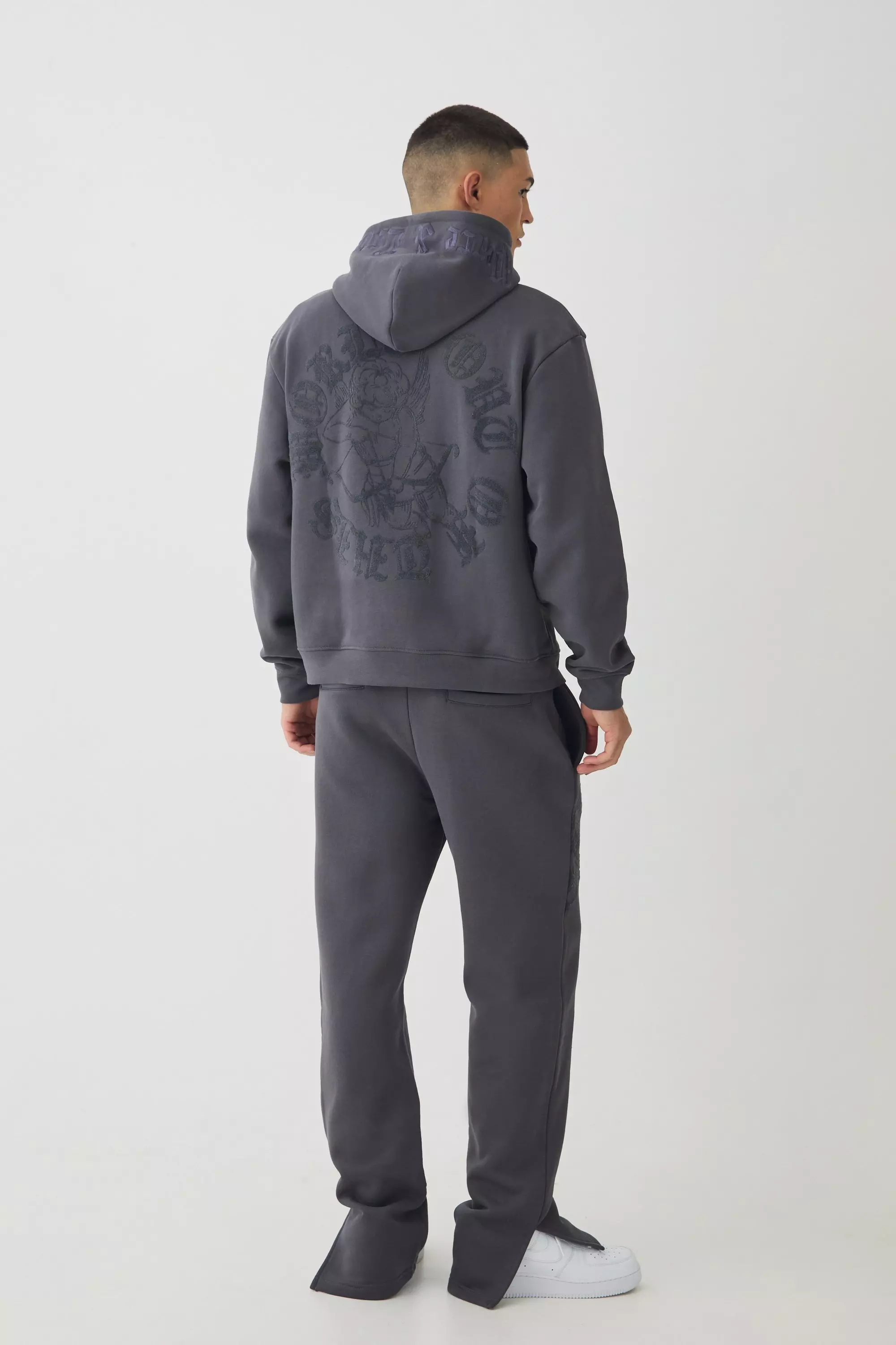 Charcoal Nette Geborduurde Joggingbroek Met Split alternatieve afbeelding