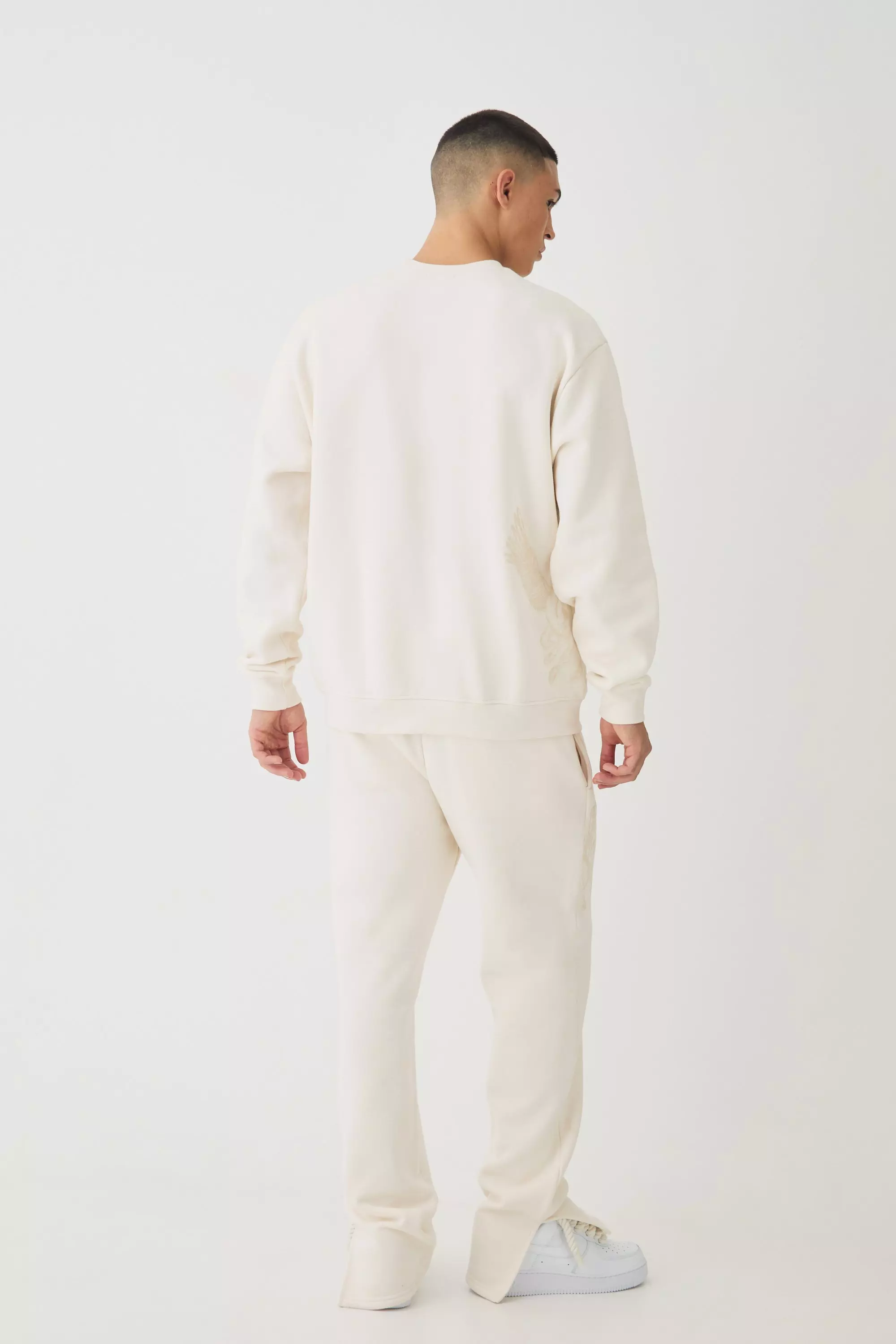 Regular Fit Smart Split Hem Super Heavyweight Flock Print Sweatpants | boohooMAN USA