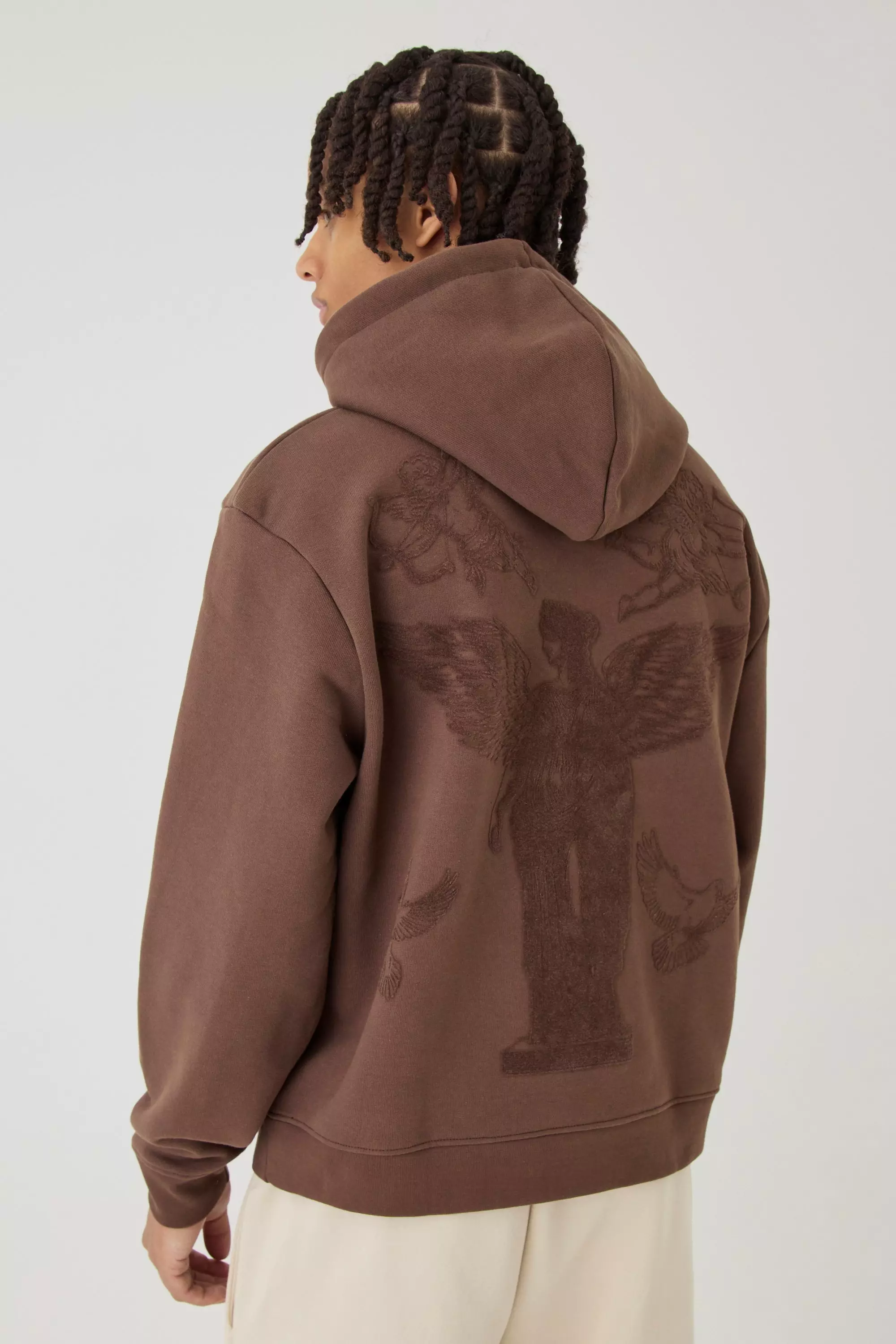 Smart Oversized Boxy Super Heavyweight Puff Print Hoodie Chocolate