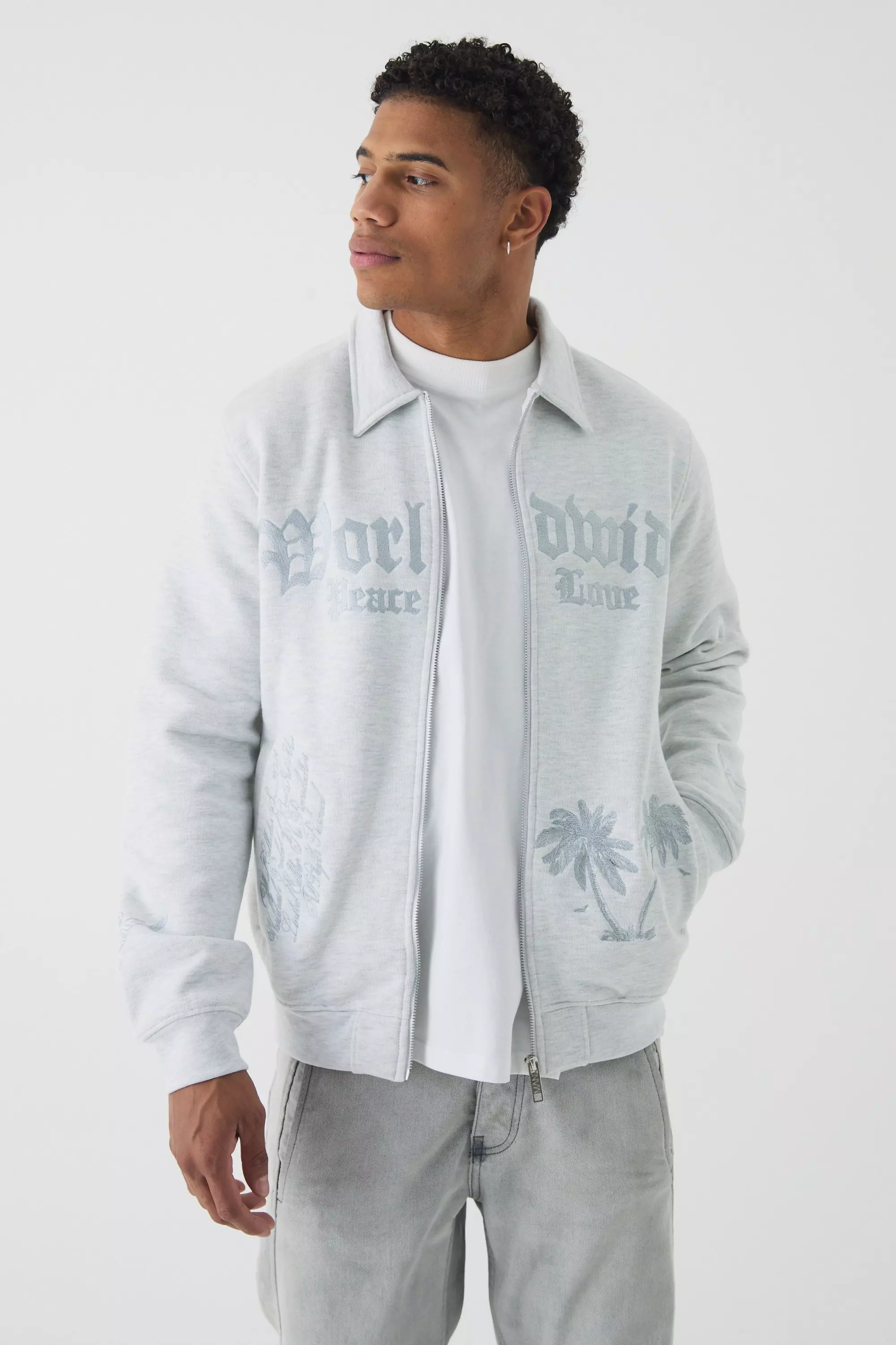 Bomber habillé en jersey à broderie Harrington, Ash grey autre image