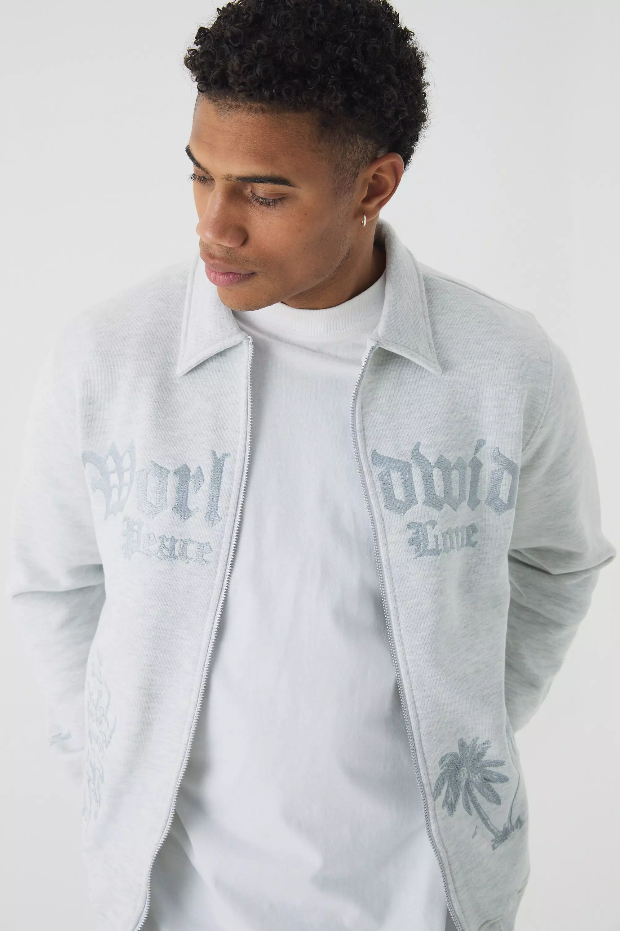 Bomber habillé en jersey à broderie Harrington, Ash grey autre image