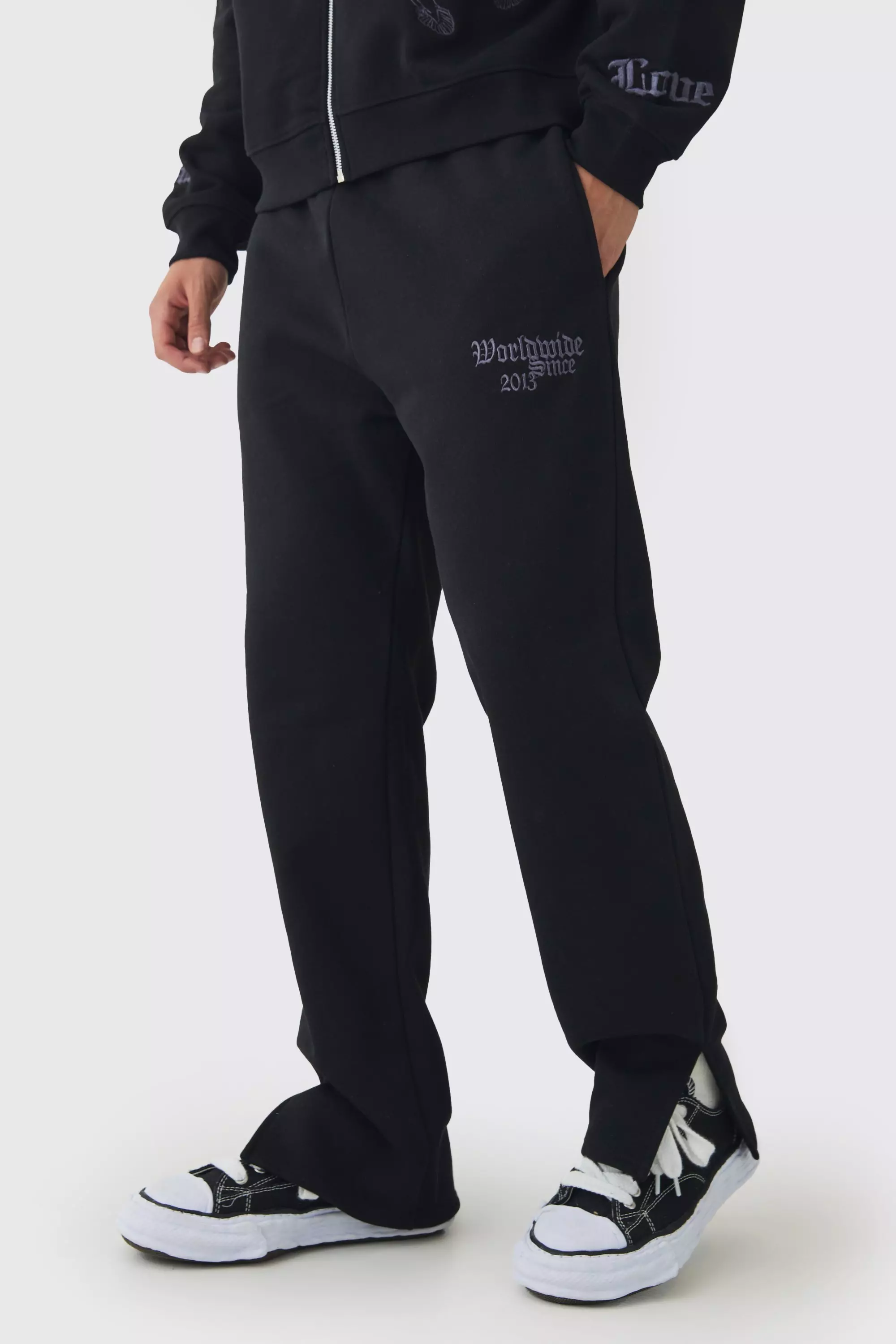 Smart Split Hem Embroidered Super Heavyweight Loopback Joggers Black