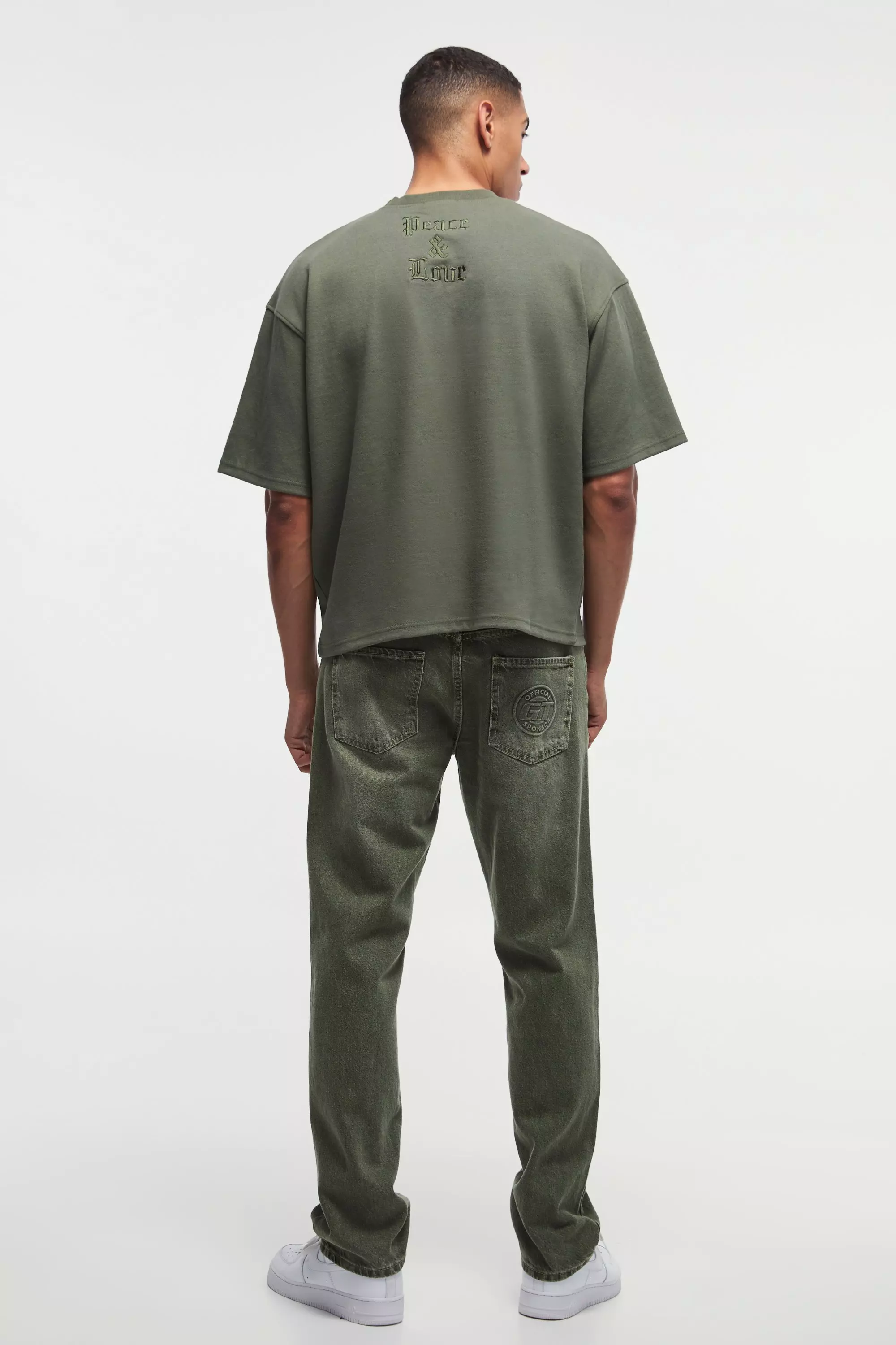 Smartes kastiges Oversize T-Shirt mit Stickerei, Khaki alternatives Bild