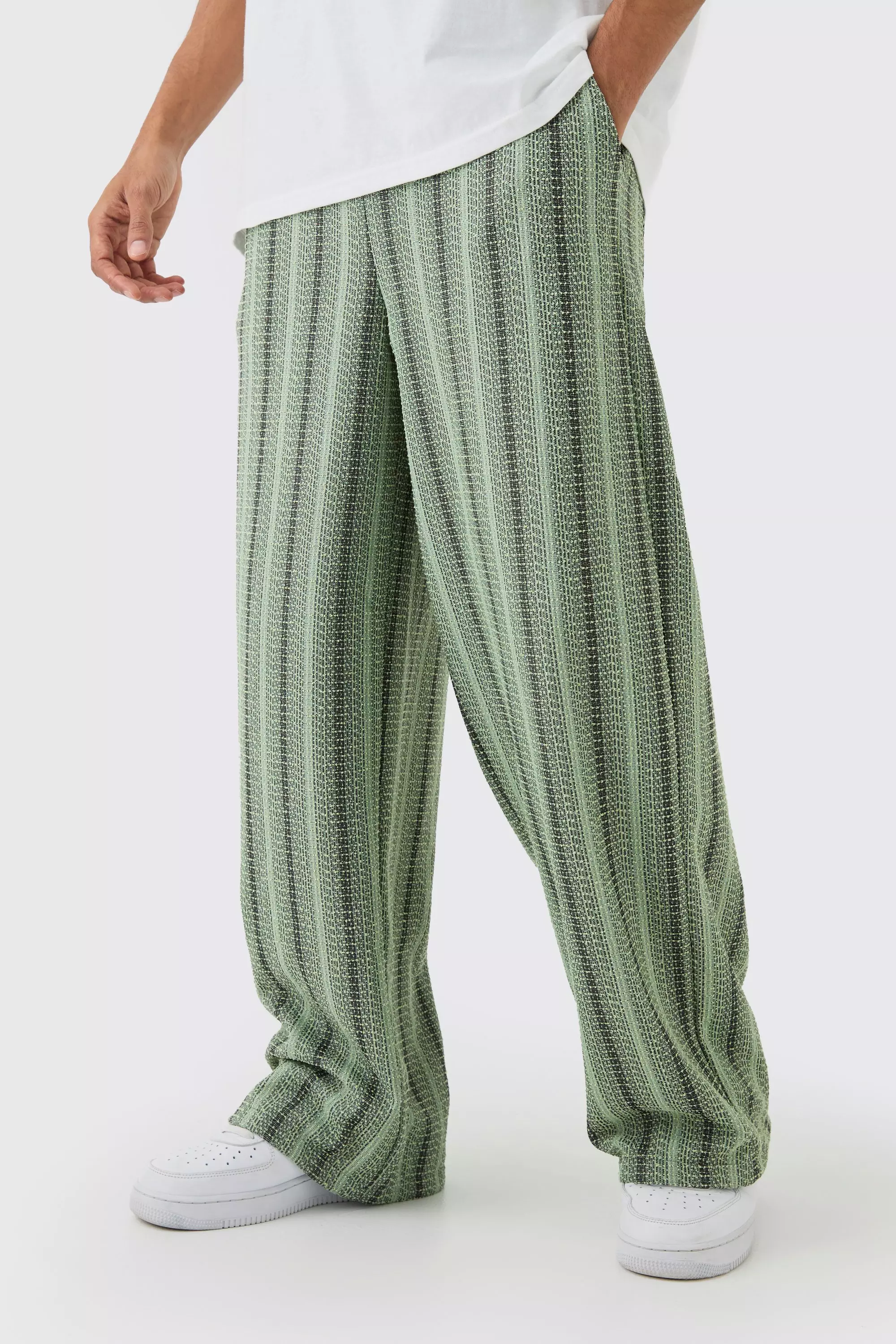 Green Elasticated Waist Baggy Boucle Pants