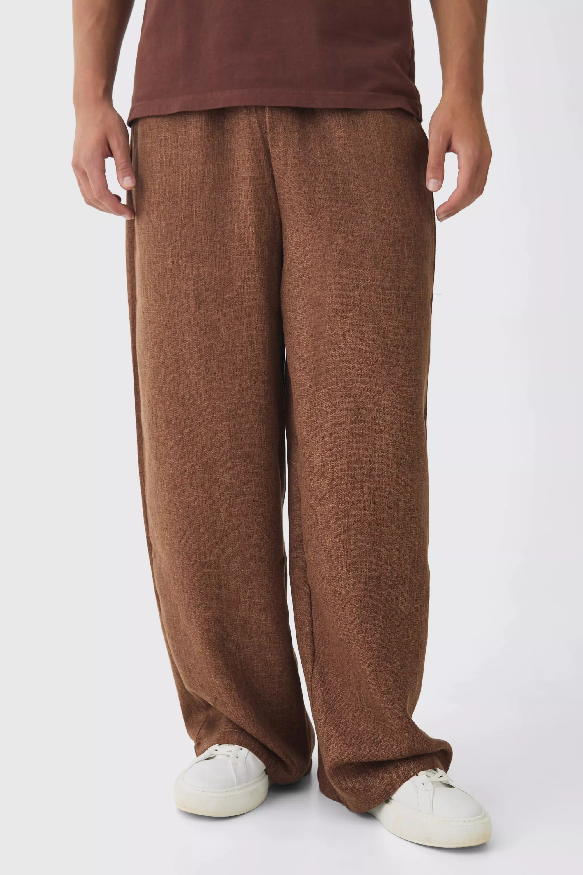 Chocolate Brown Elasticated Waist Baggy Textured Pants