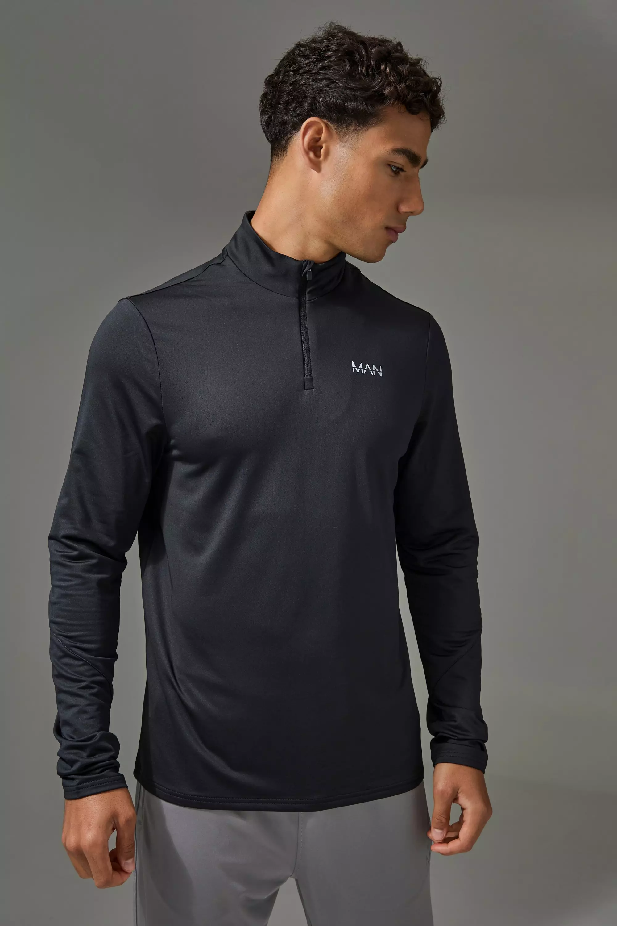 Man Active Performance 1/4 Zip Top Black