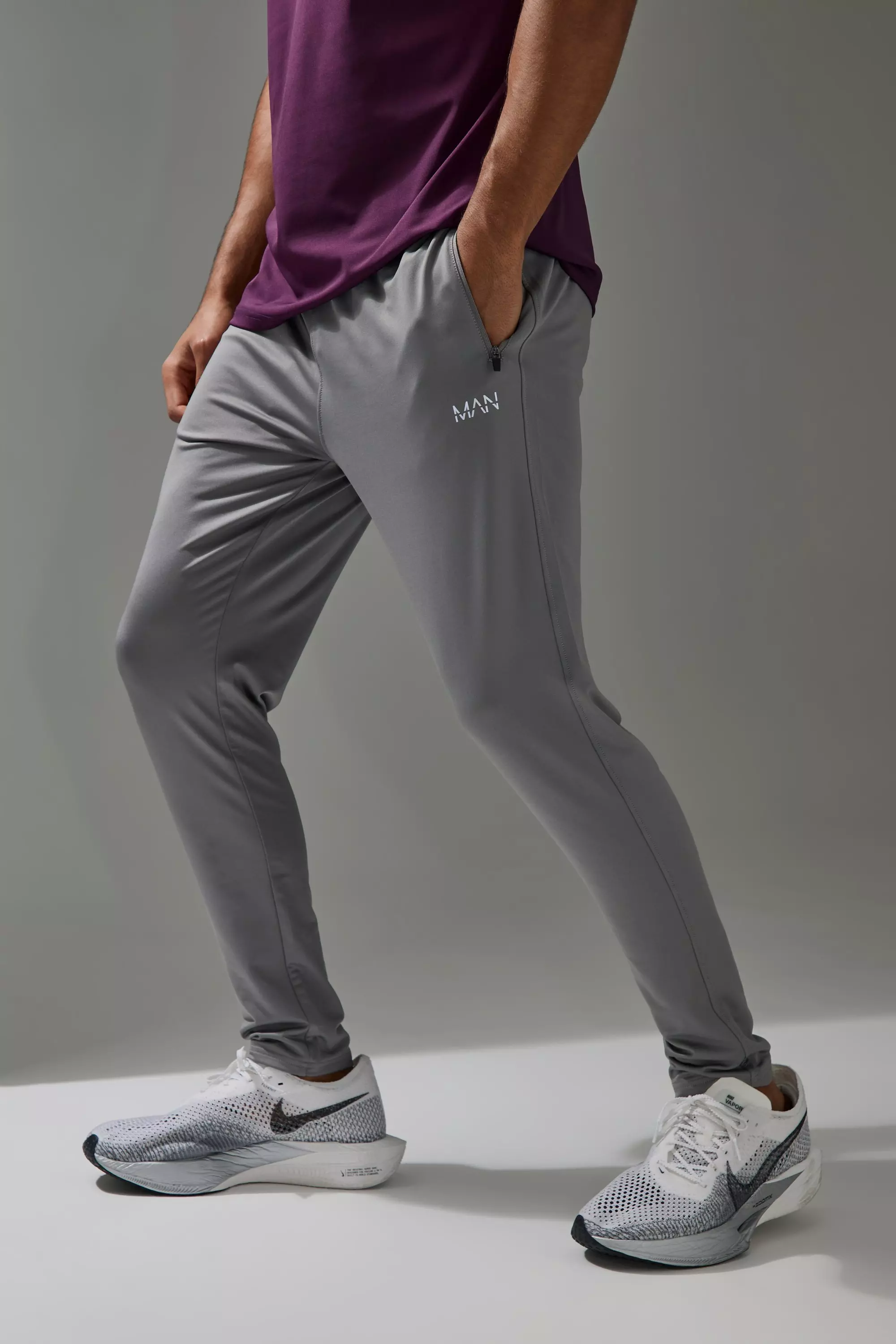 Man Active Performance Skinny Stretch Sweatpants Grey