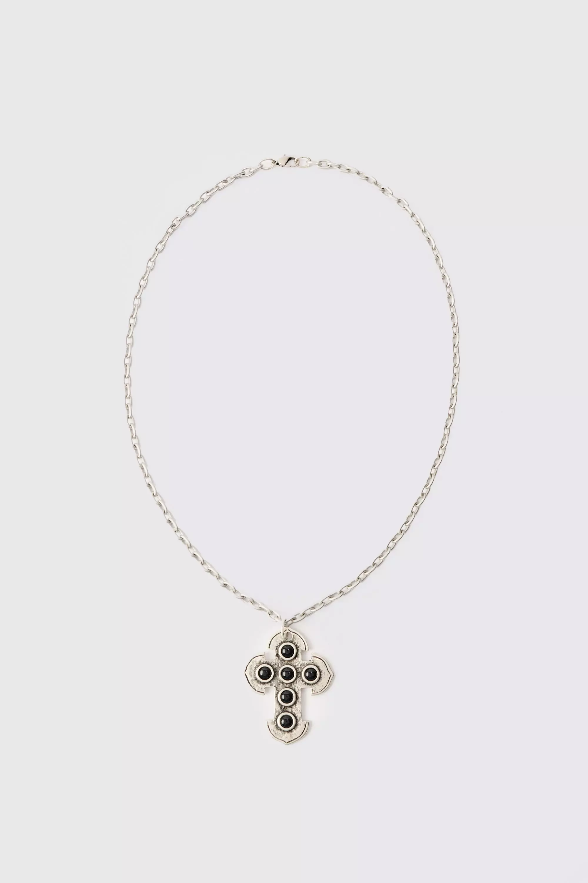 Cross Gem Pendant Necklace In Silver Silver