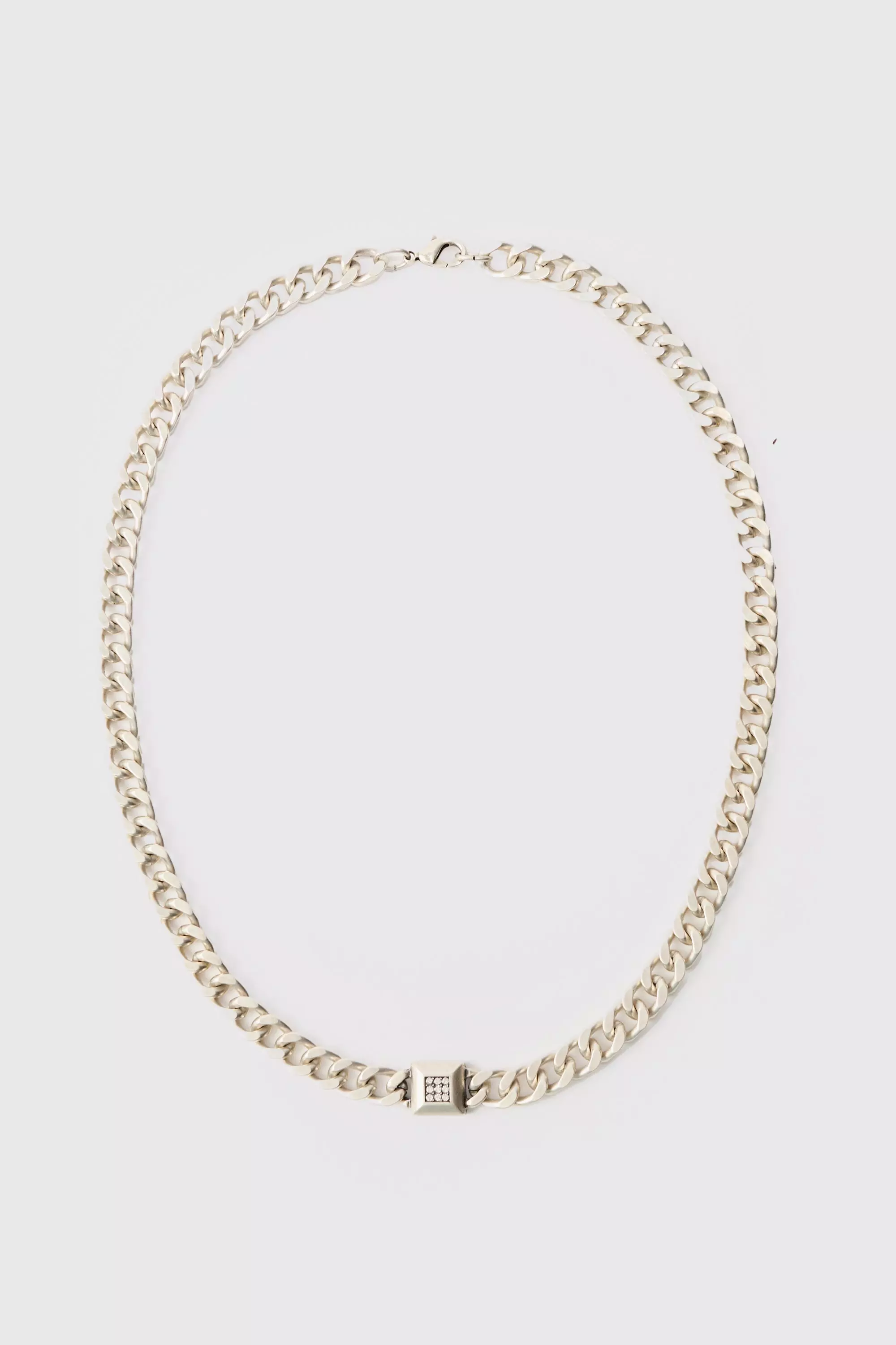 Chunky Chain Iced Pendant Necklace Silver