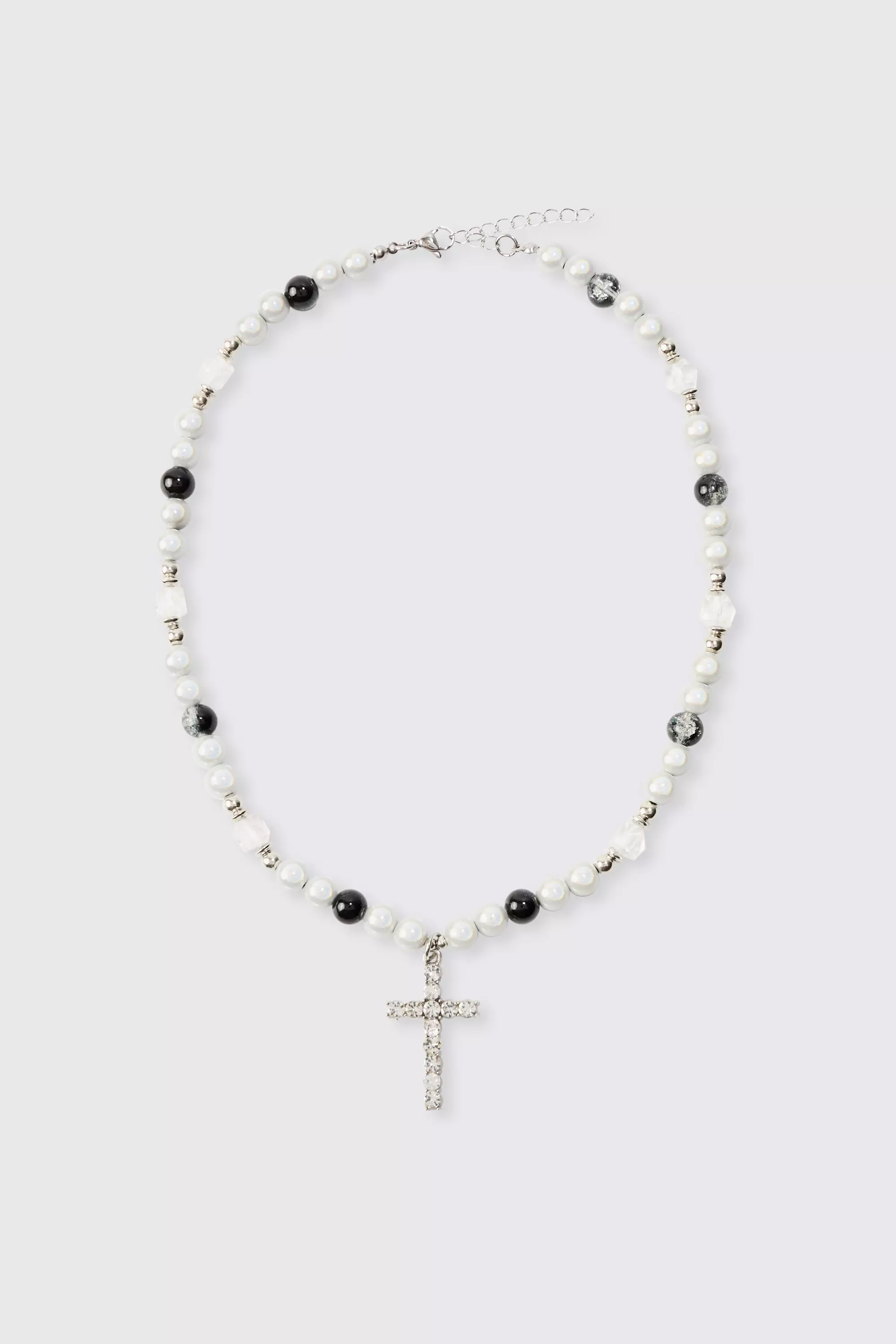 Pearl Cross Pendant Necklace Silver