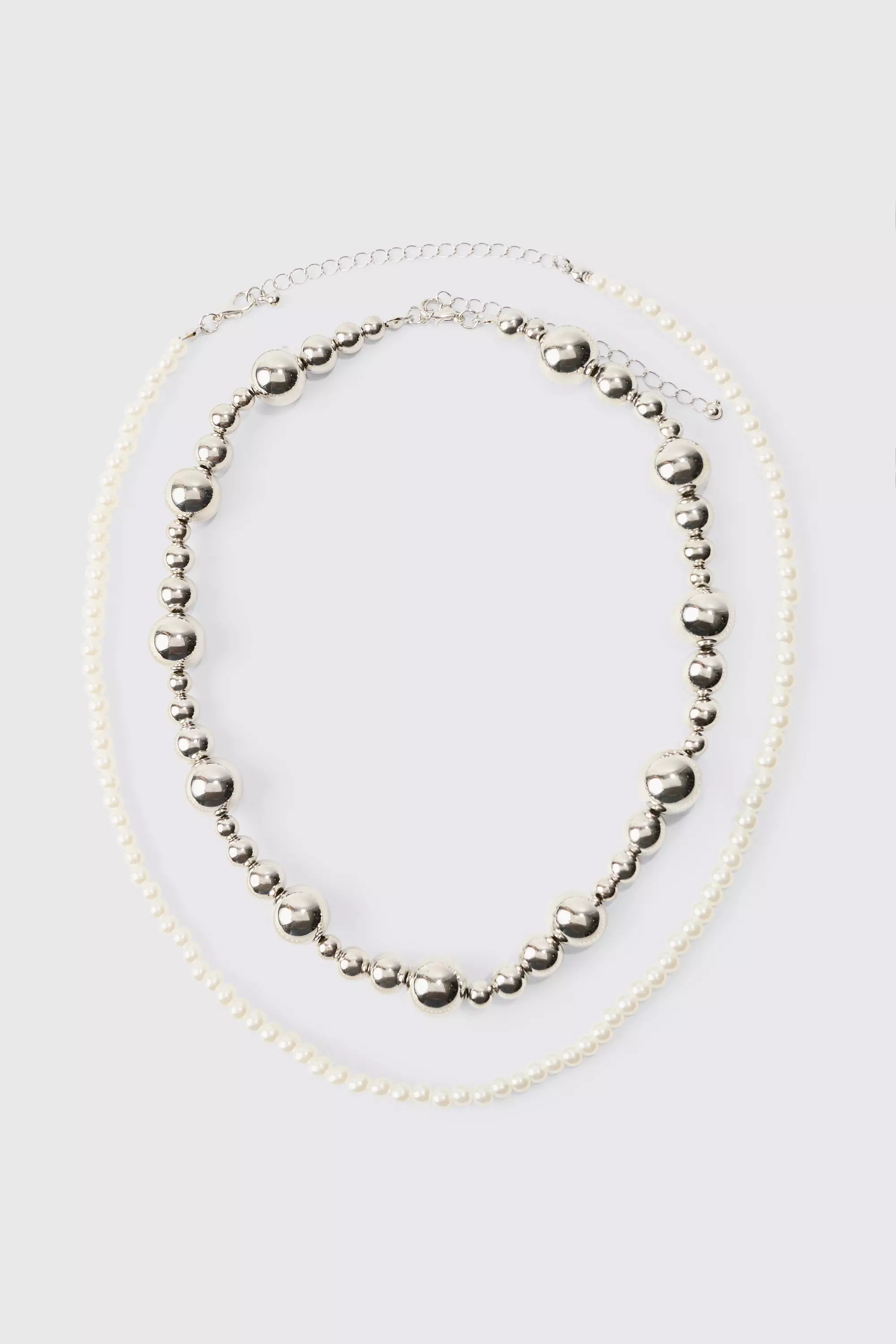 Silver Pearl And Metal Bead Multi Layer Necklace alternative image