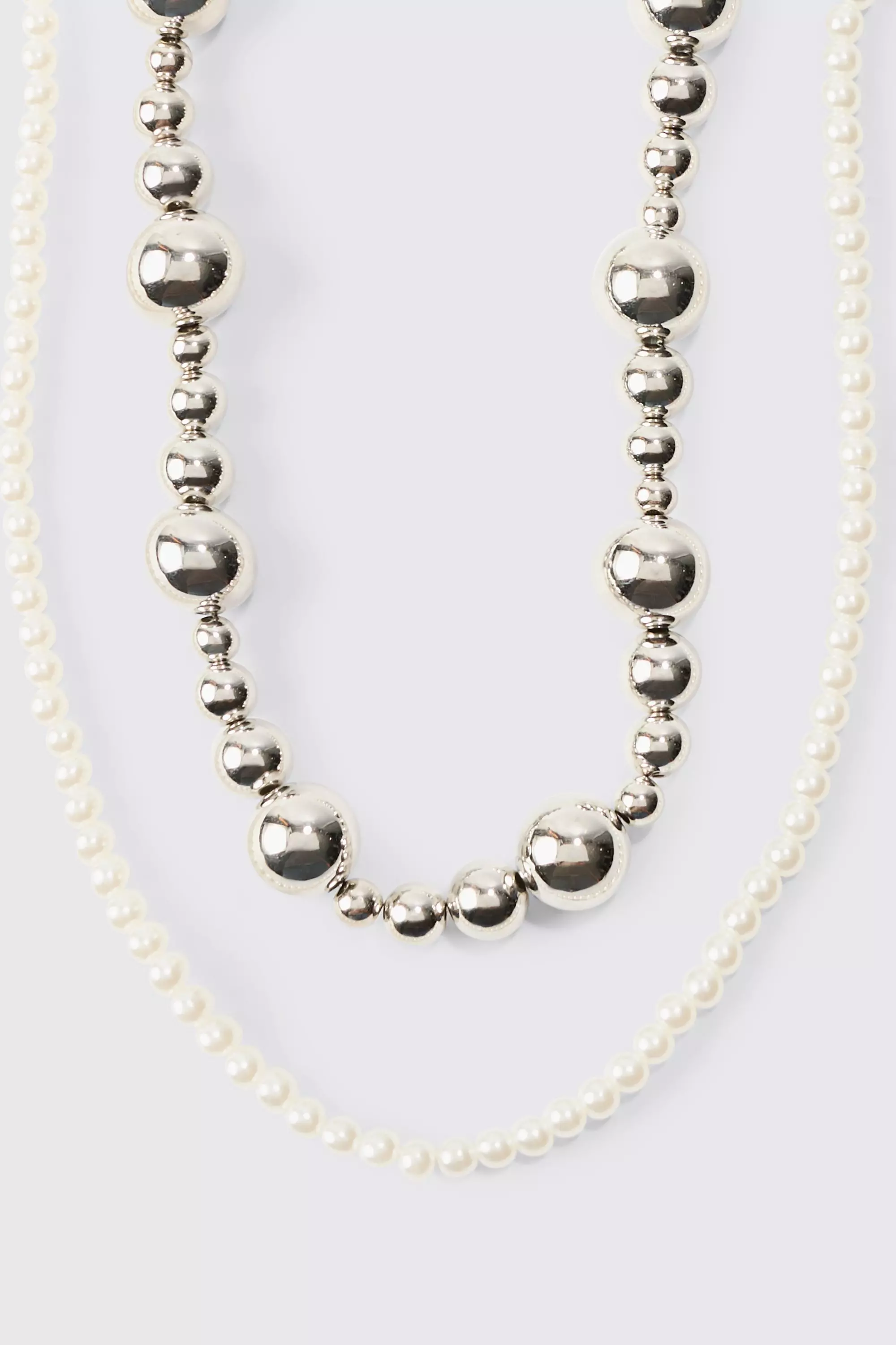 Silver Pearl And Metal Bead Multi Layer Necklace alternative image