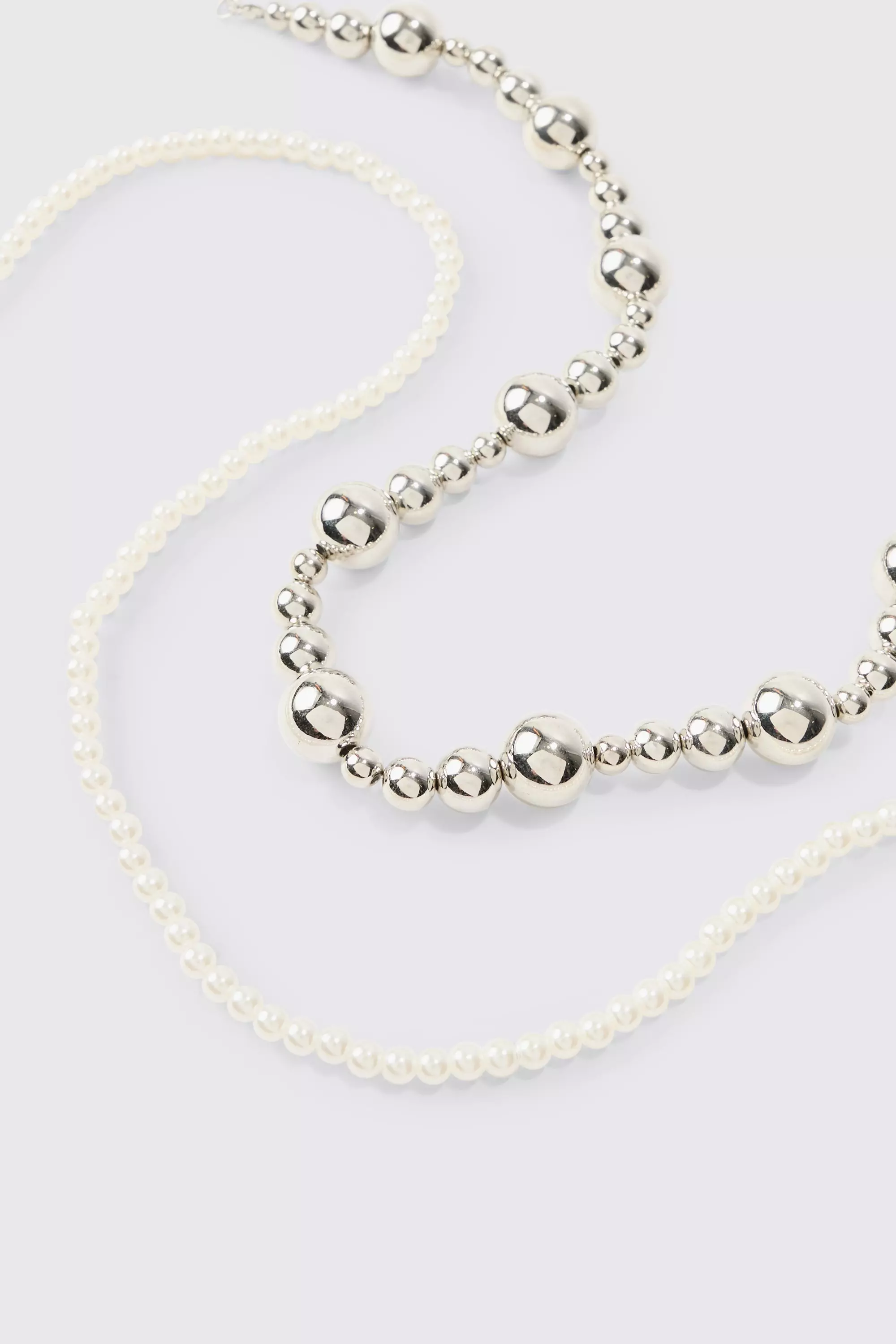 Silver Pearl And Metal Bead Multi Layer Necklace alternative image