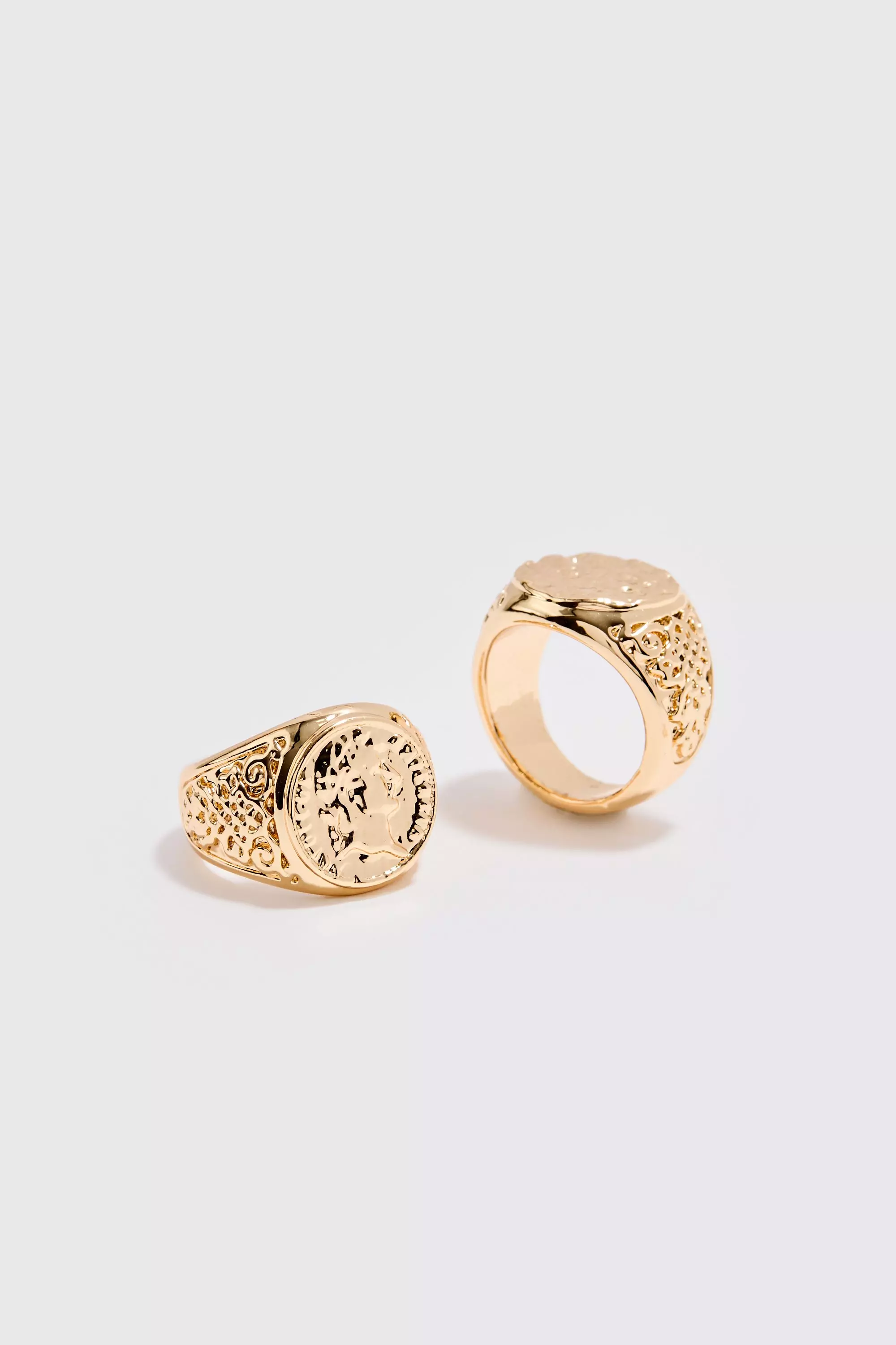 Metallic 2 Pack Signet Rings In Gold