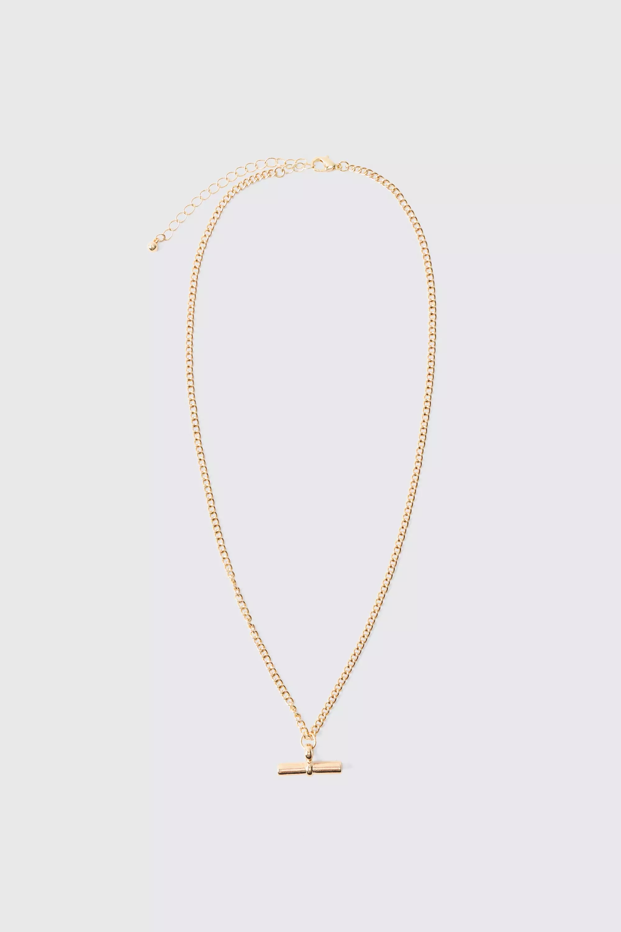 Metallic T Bar Pendant Necklace In Gold