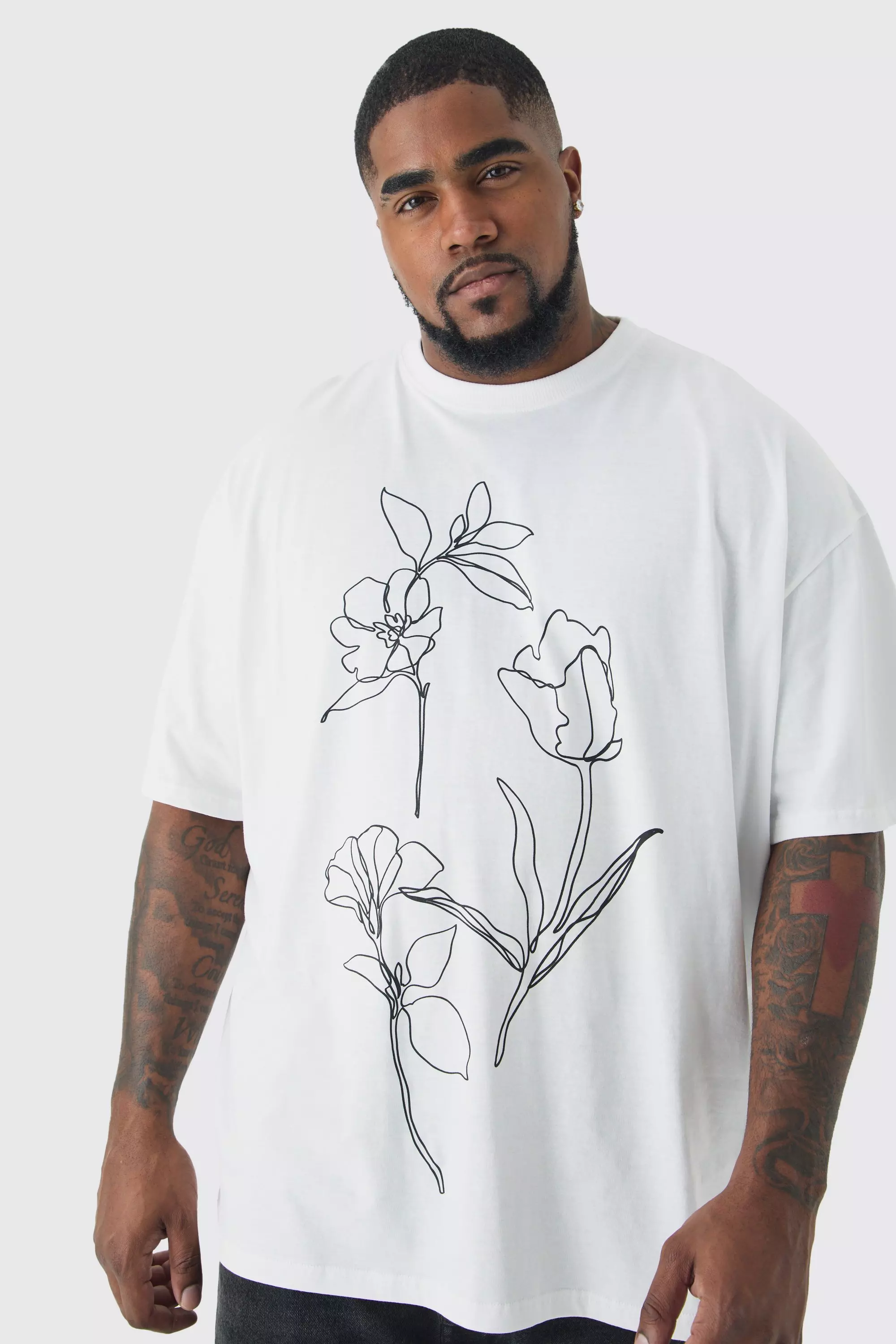 Plus Mono Abstract Floral Graphic T-shirt In White White