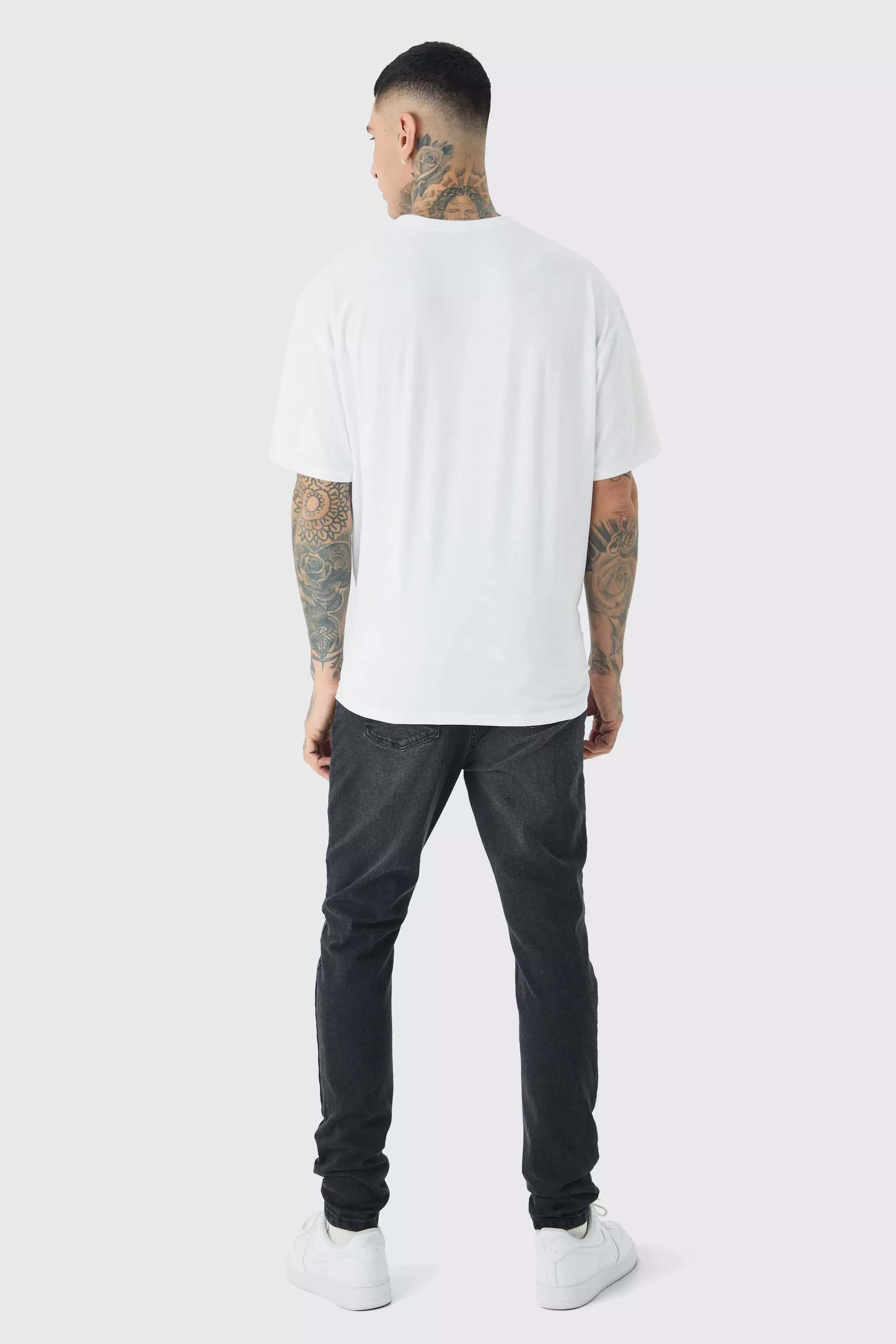 Tall Mono Placement Floral Graphic T-shirt In White | boohooMAN USA