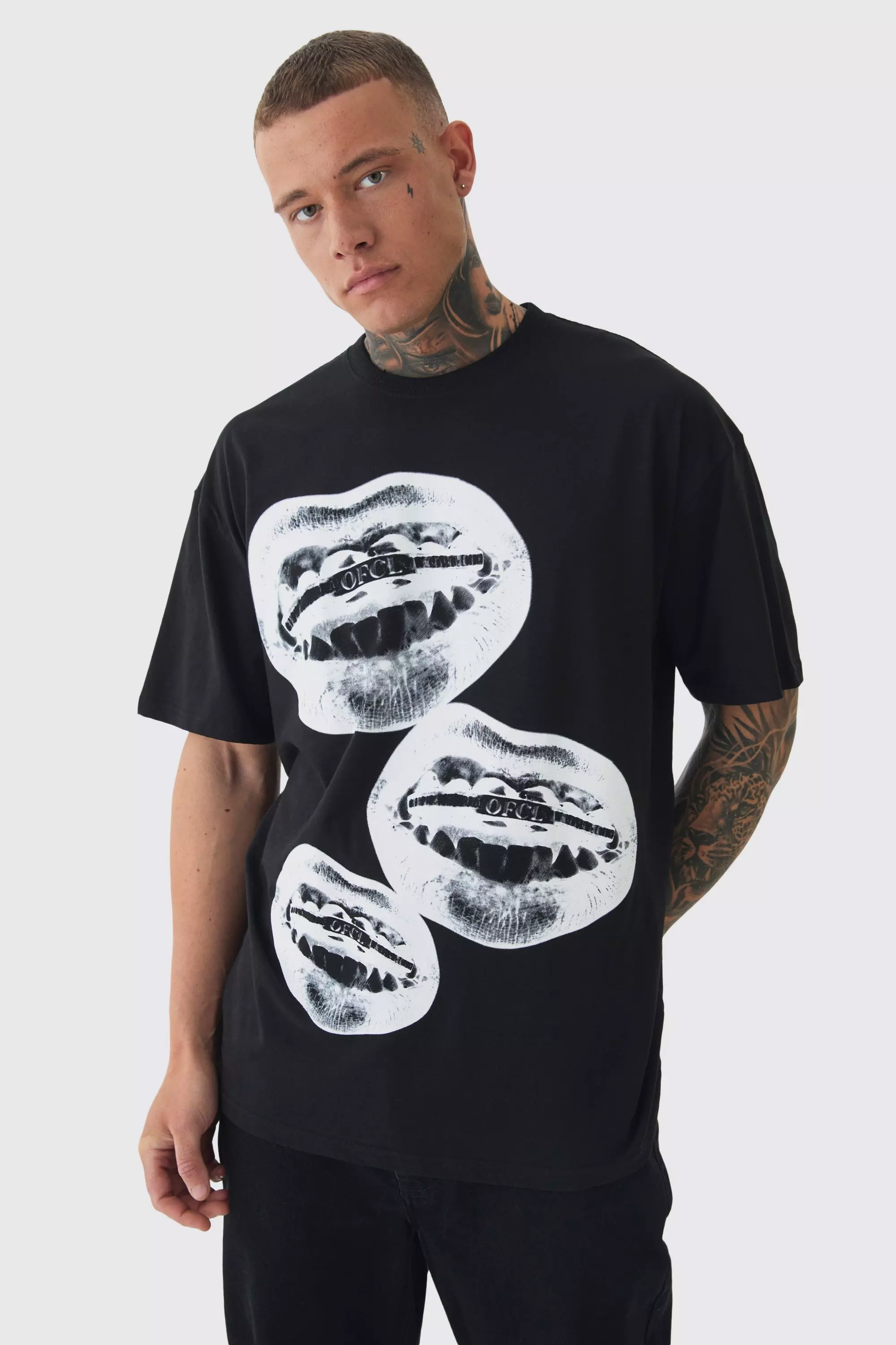 Black Tall OFCL Lips Graphic T-shirt In Black