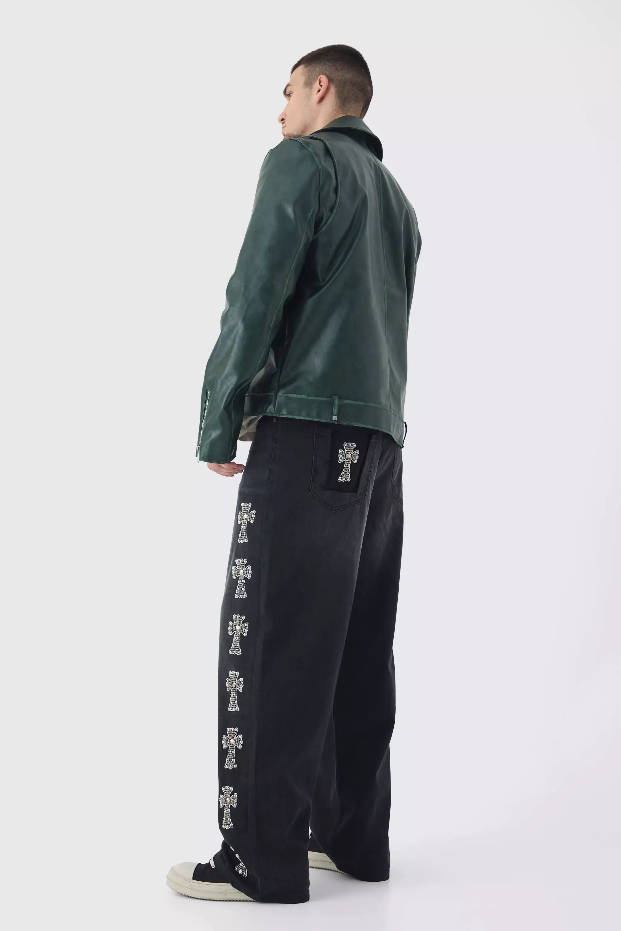 Washed black Tall Baggy Rigid Embellished Jeans alternative image