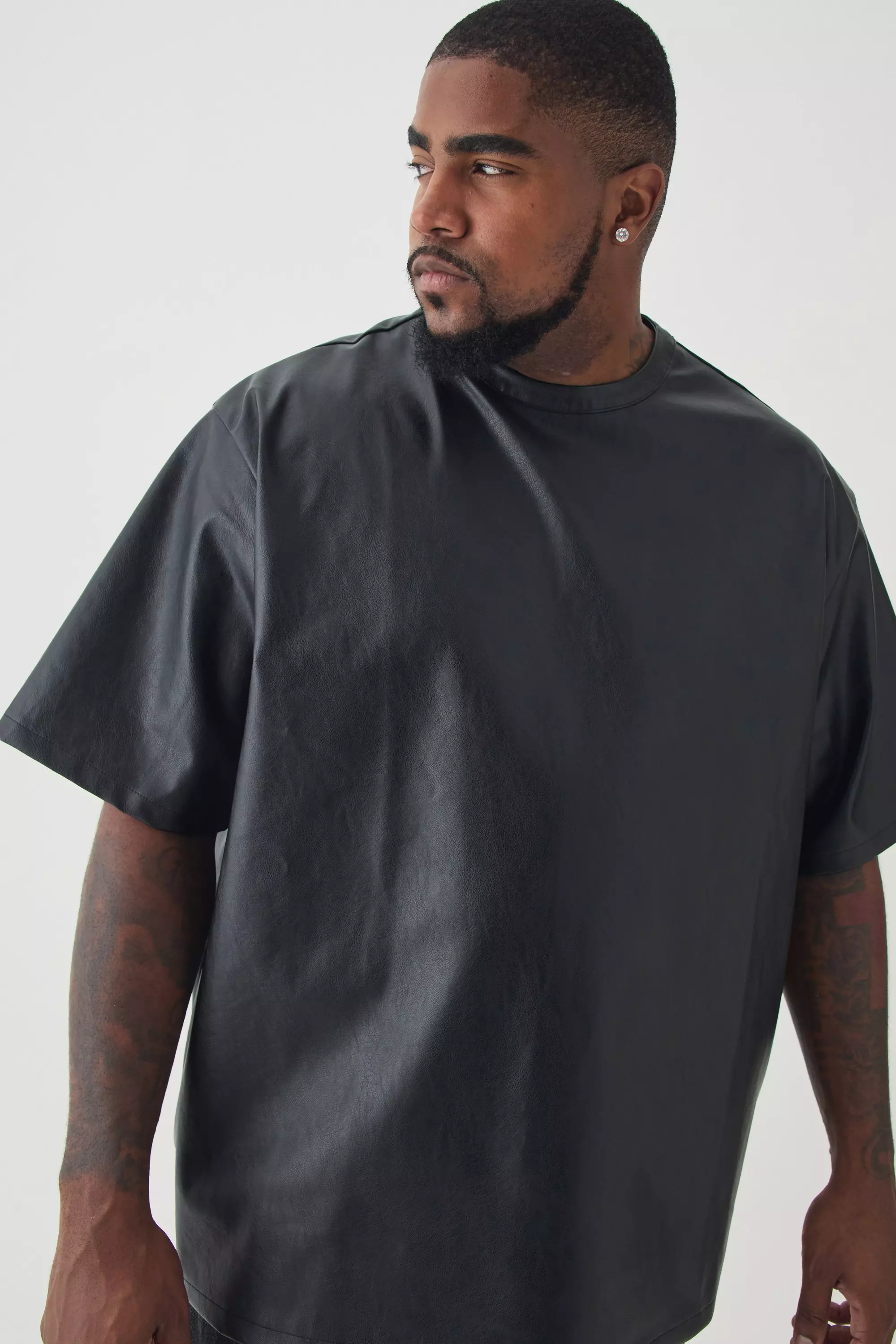 Plus Oversized PU T-shirt Black