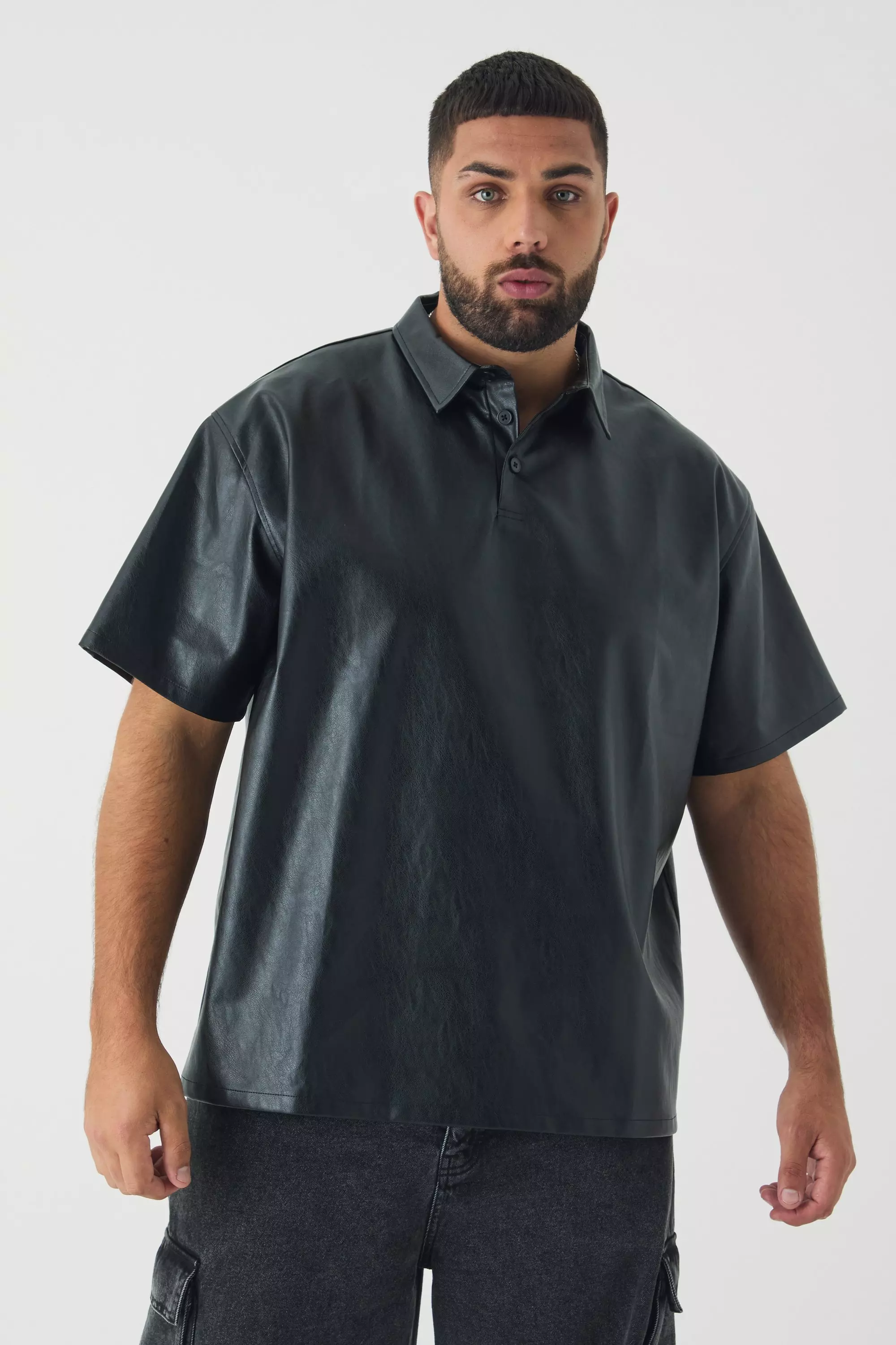 Plus Oversized Rugby Polo Shirt Black